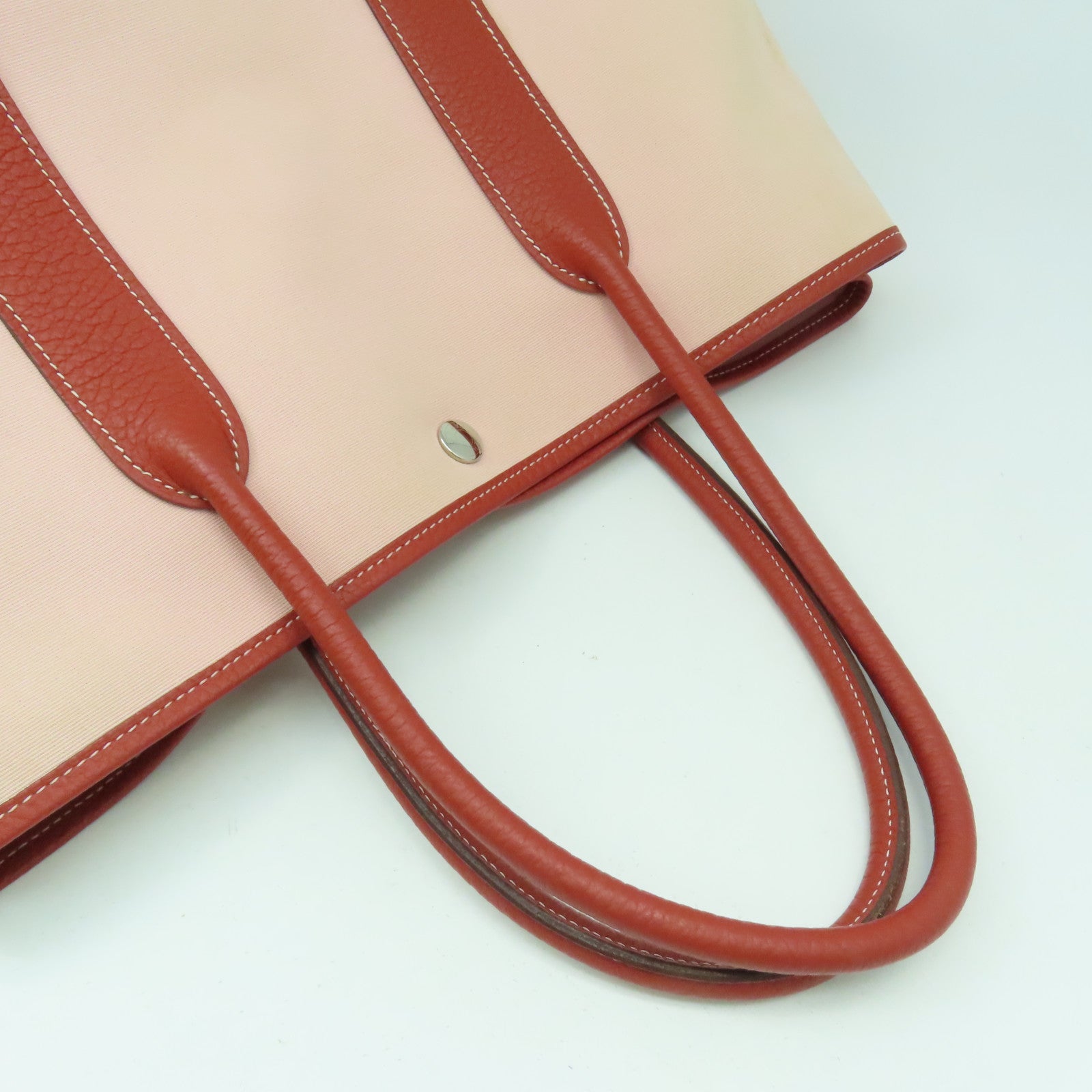 HERMES 【激減優惠】帆布/皮革Garden Party PM銀扣手挽袋櫻花粉色