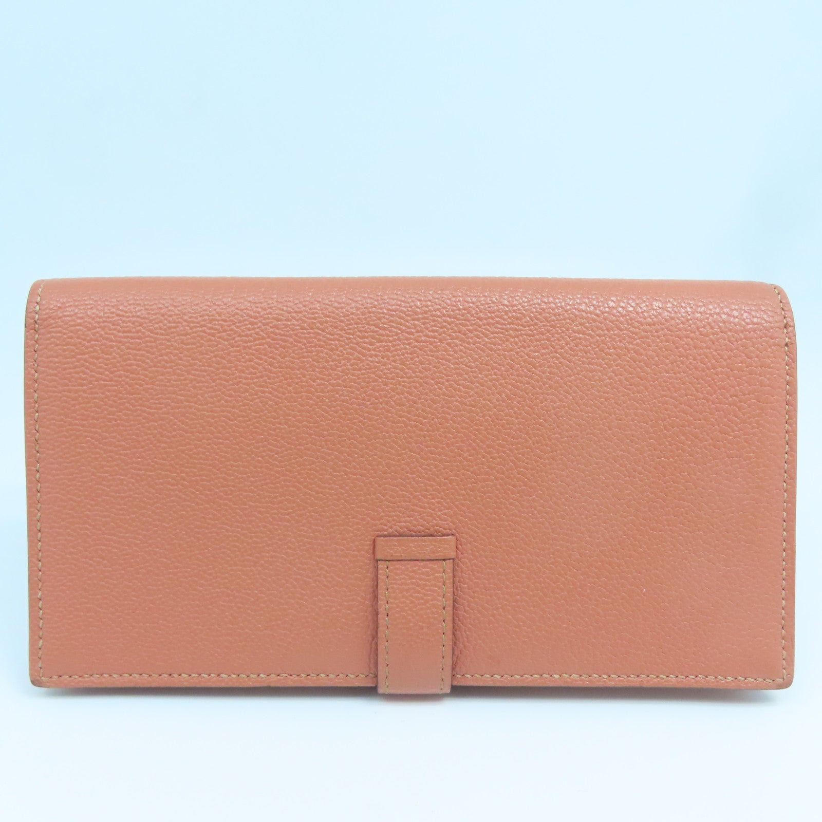 HERMES Chevre皮革Bearn Wallet銀扣長錢包粉紅色