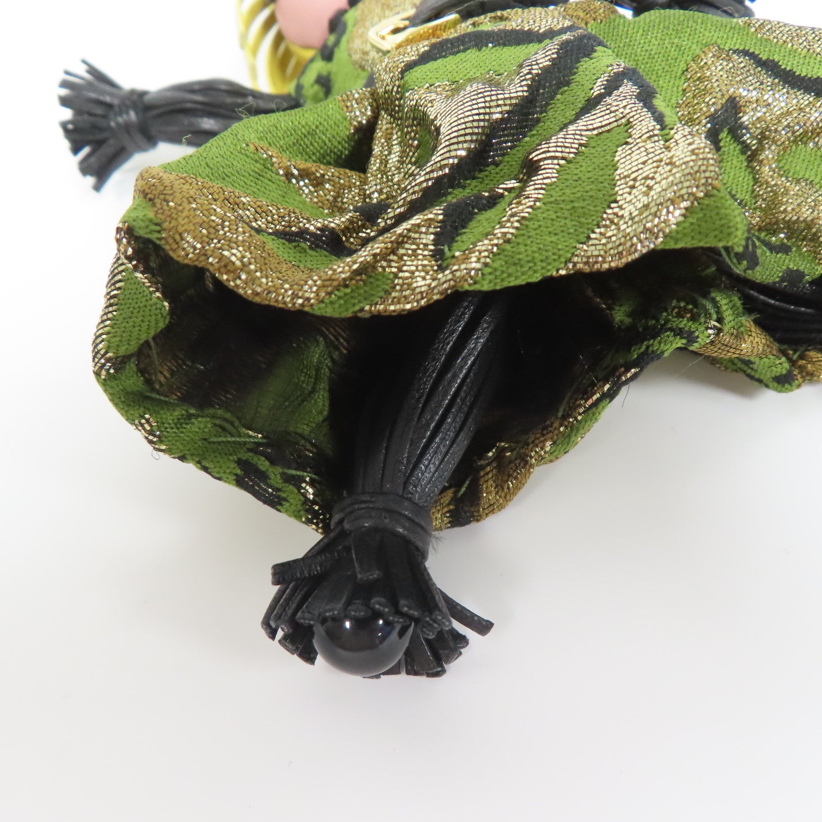 PRADA 羊皮皮革/布料Jasmine Doll Key Charm金扣鎖匙扣綠色/黃色/黑色