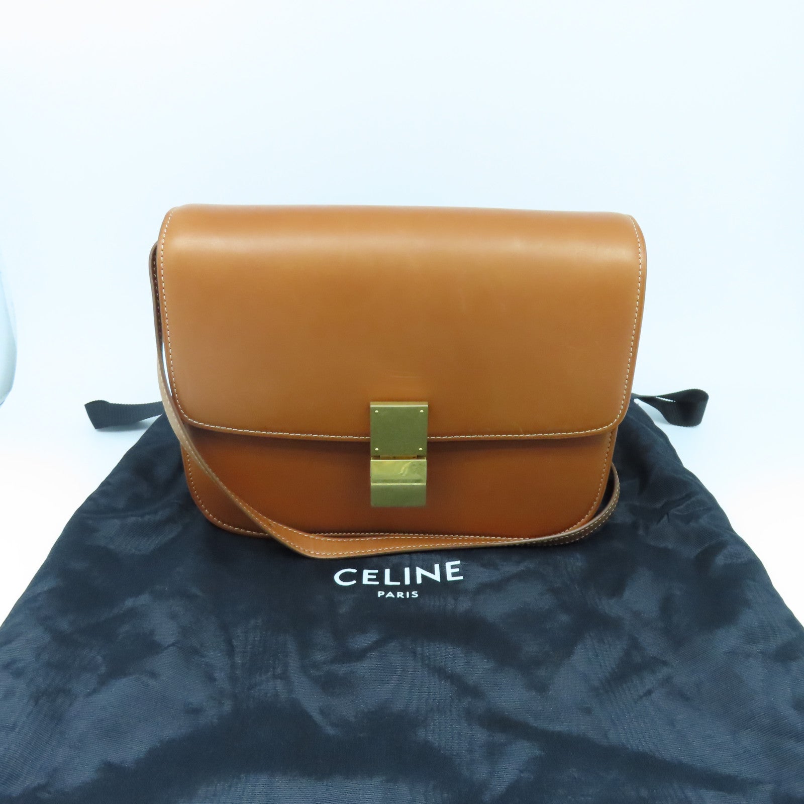 CELINE 牛皮皮革Shoulder Bag金扣肩背袋啡色