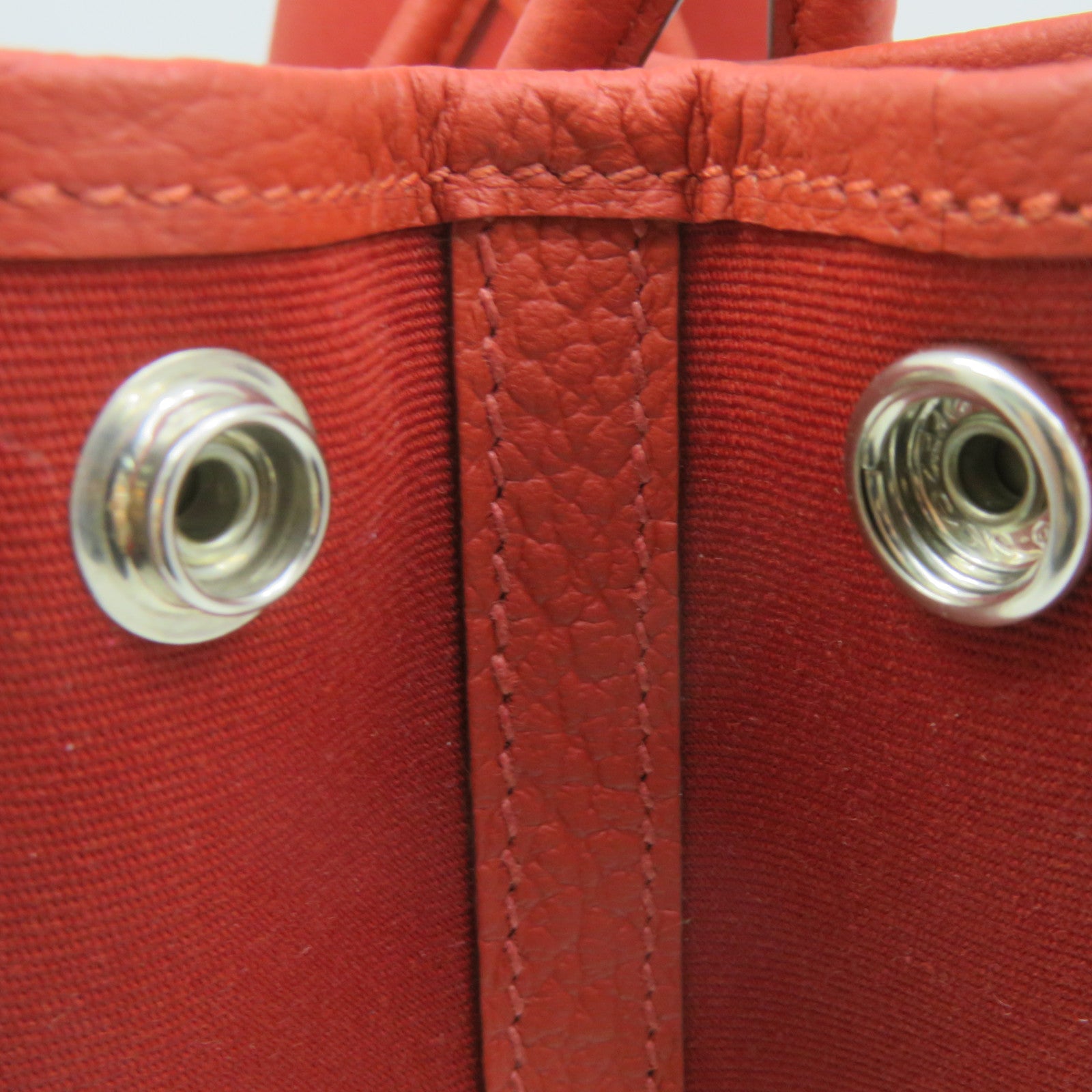 HERMES 帆布Garden Party TPM Tote Bag銀扣手挽袋橙紅色