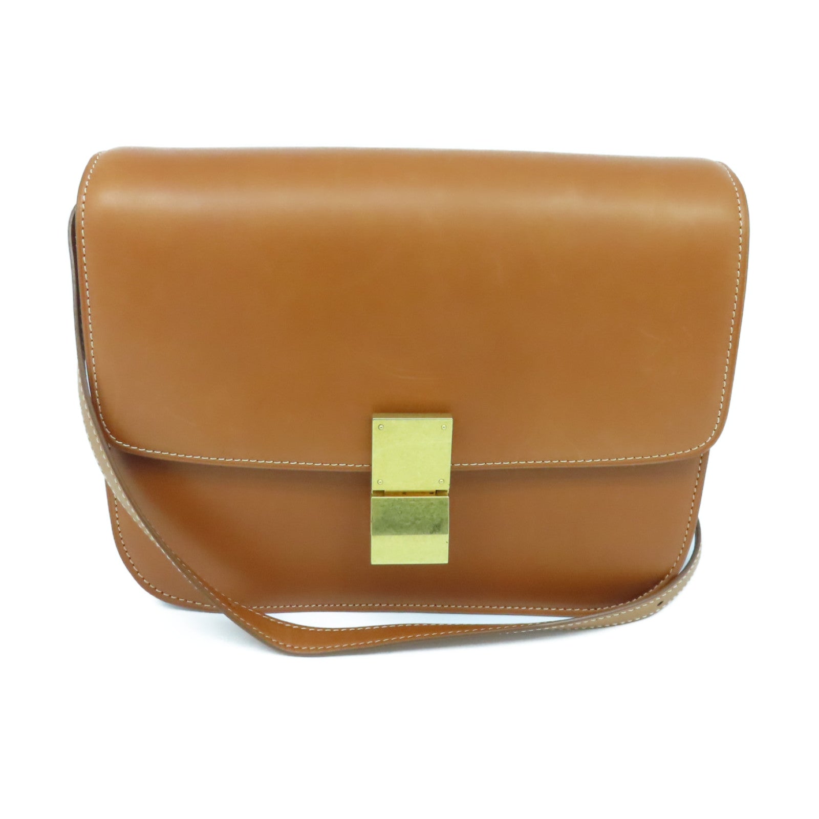 CELINE 牛皮皮革Shoulder Bag金扣肩背袋啡色