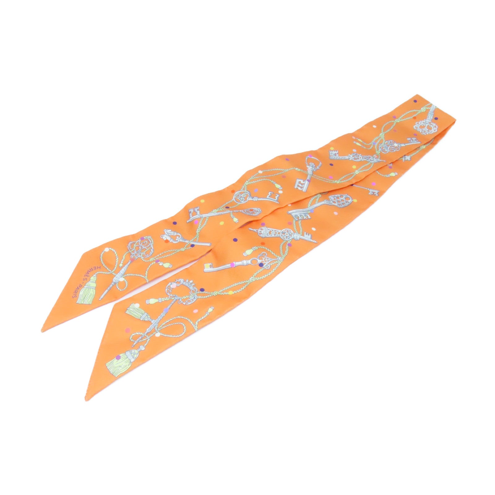 HERMES Silk Twilly Scarf Orange/Color