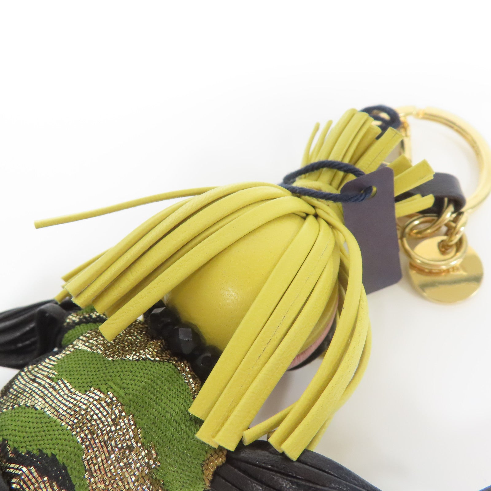 PRADA 羊皮皮革/布料Jasmine Doll Key Charm金扣鎖匙扣綠色/黃色/黑色