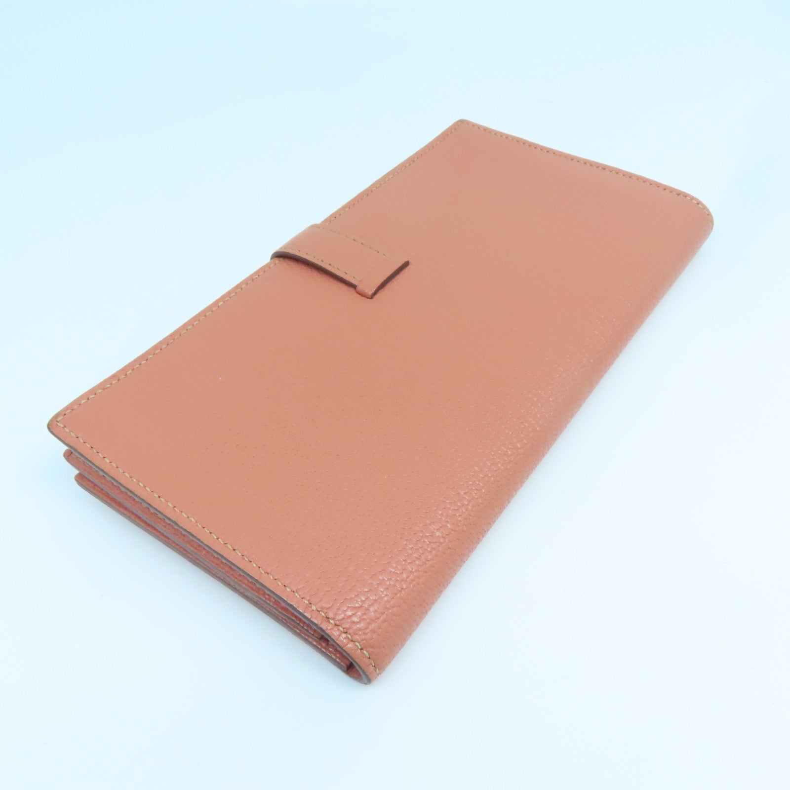 HERMES Chevre皮革Bearn Wallet銀扣長錢包粉紅色