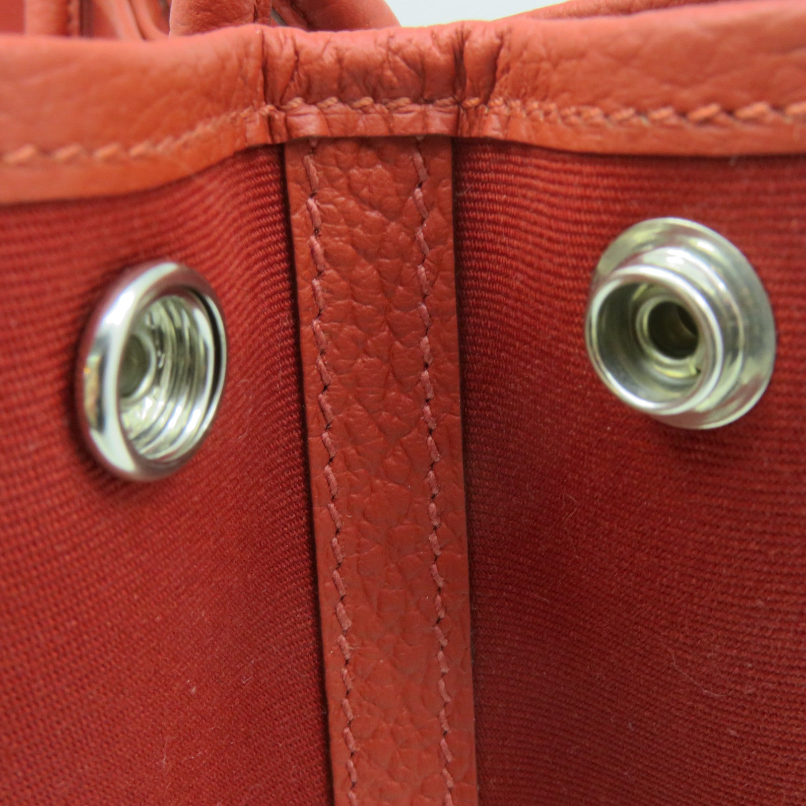 HERMES 帆布Garden Party TPM Tote Bag銀扣手挽袋橙紅色