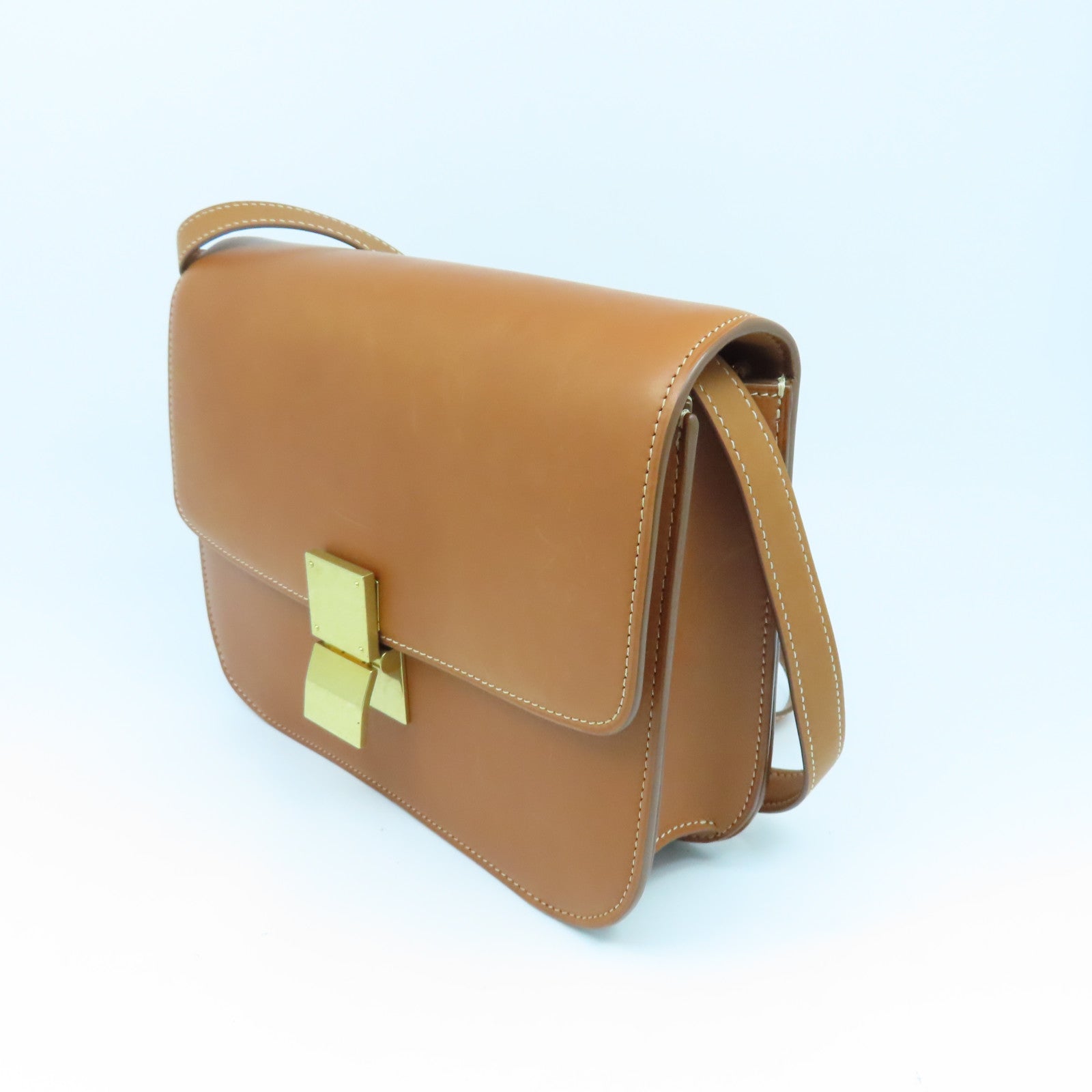 CELINE 牛皮皮革Shoulder Bag金扣肩背袋啡色