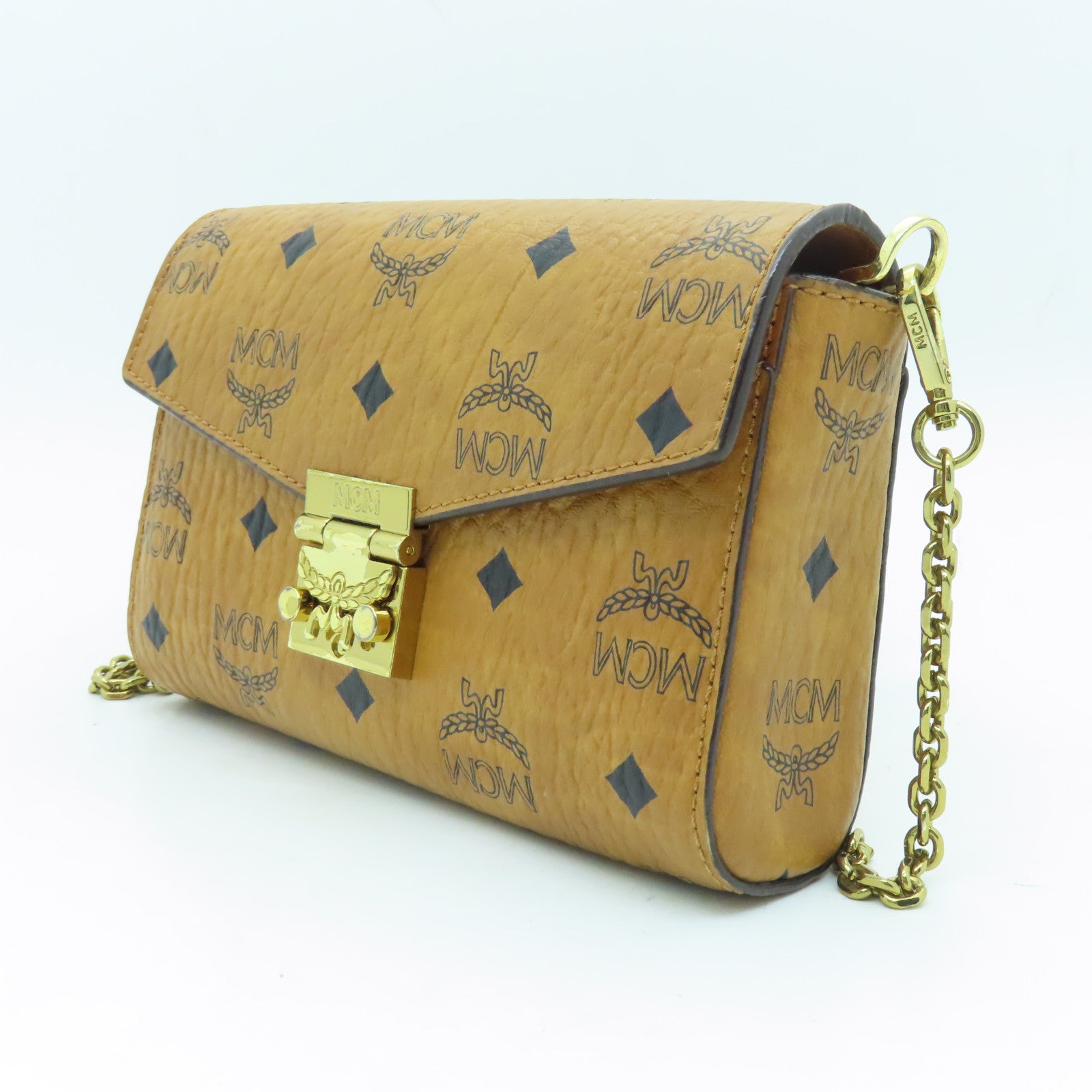 MCM 牛皮皮革Tracy金扣鏈帶肩背袋啡色