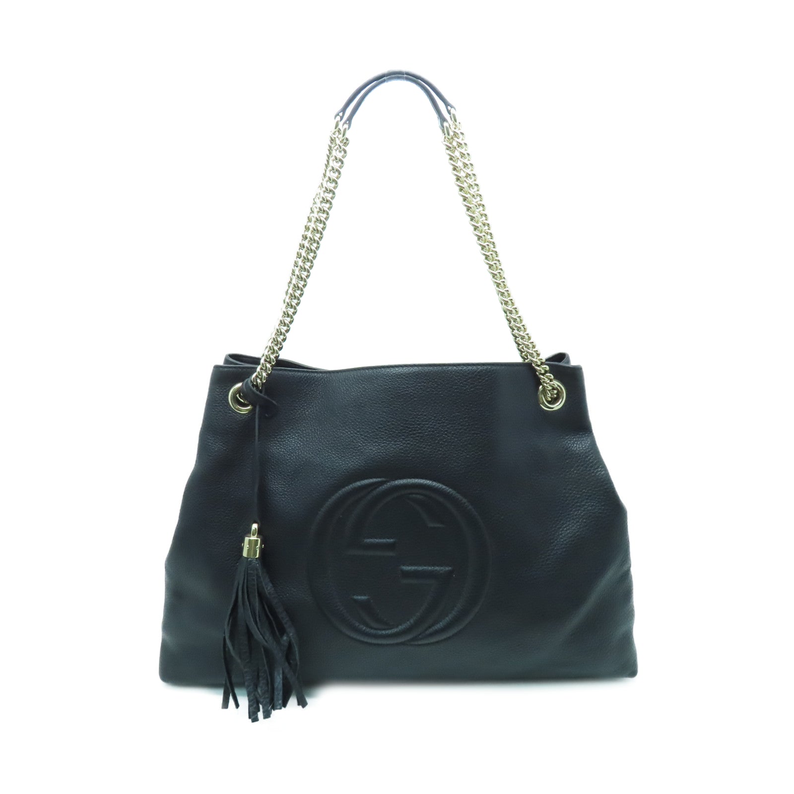 GUCCI 牛皮皮革Soho Chain Shoulder Bag金扣鏈帶肩背袋黑色