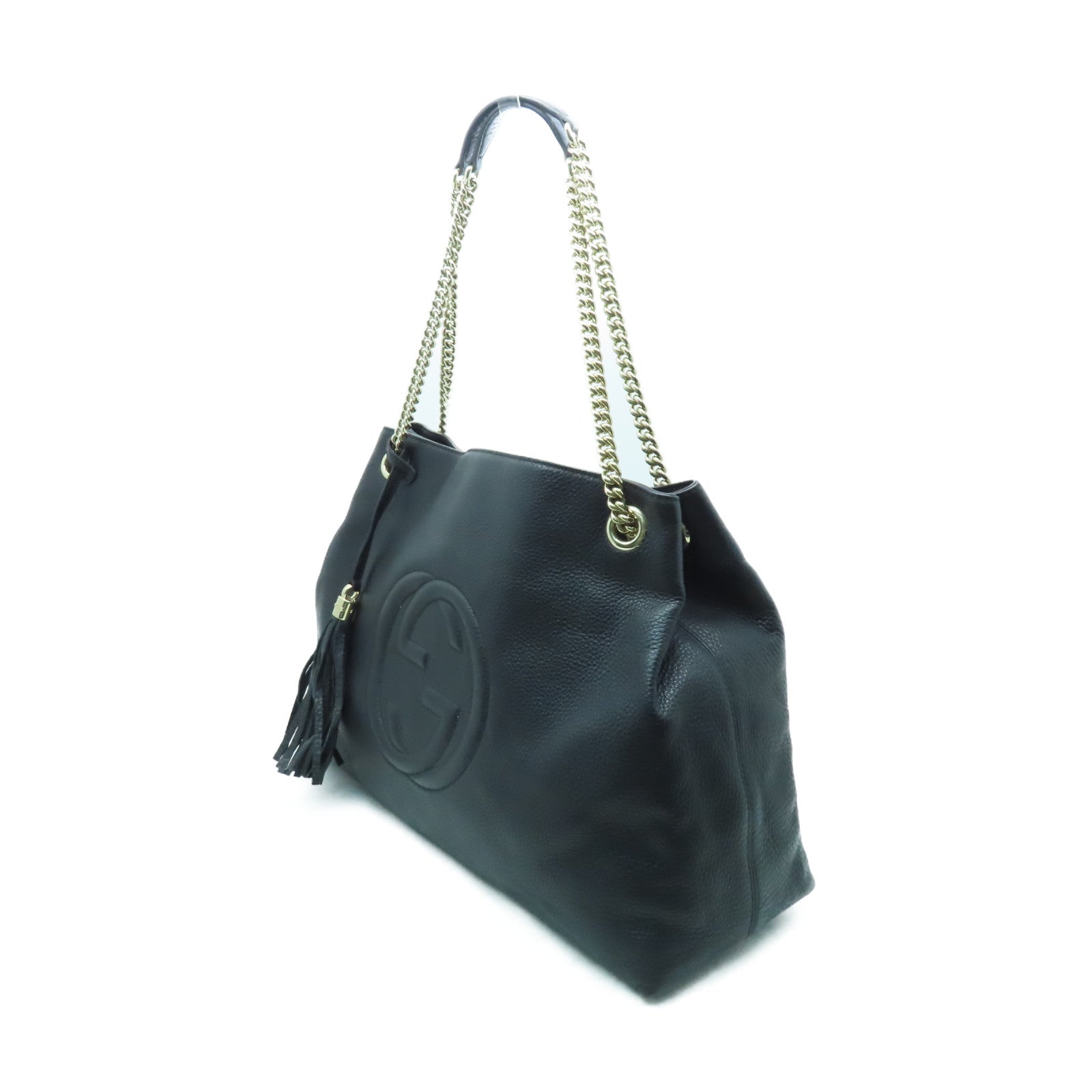 GUCCI 牛皮皮革Soho Chain Shoulder Bag金扣鏈帶肩背袋黑色