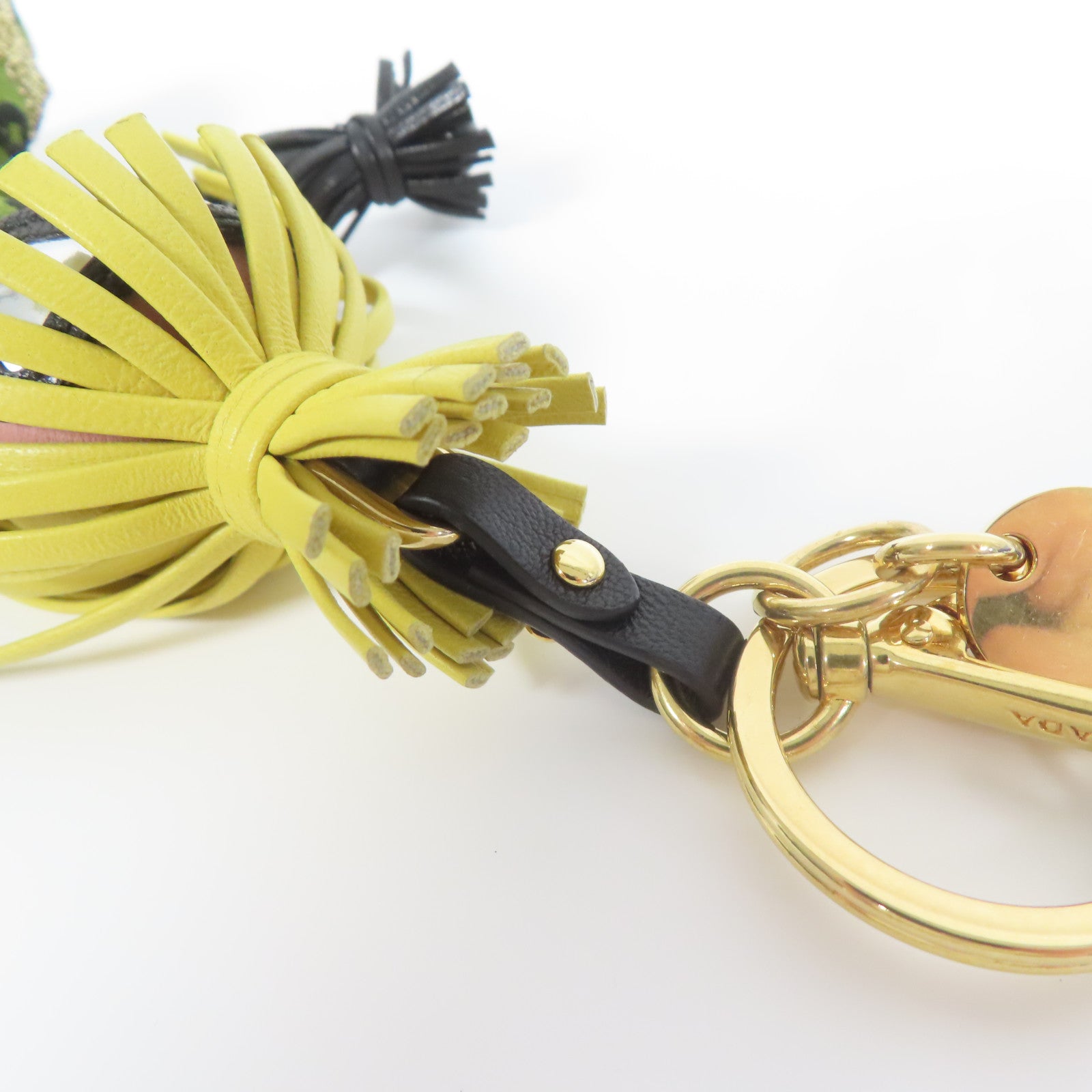 PRADA 羊皮皮革/布料Jasmine Doll Key Charm金扣鎖匙扣綠色/黃色/黑色