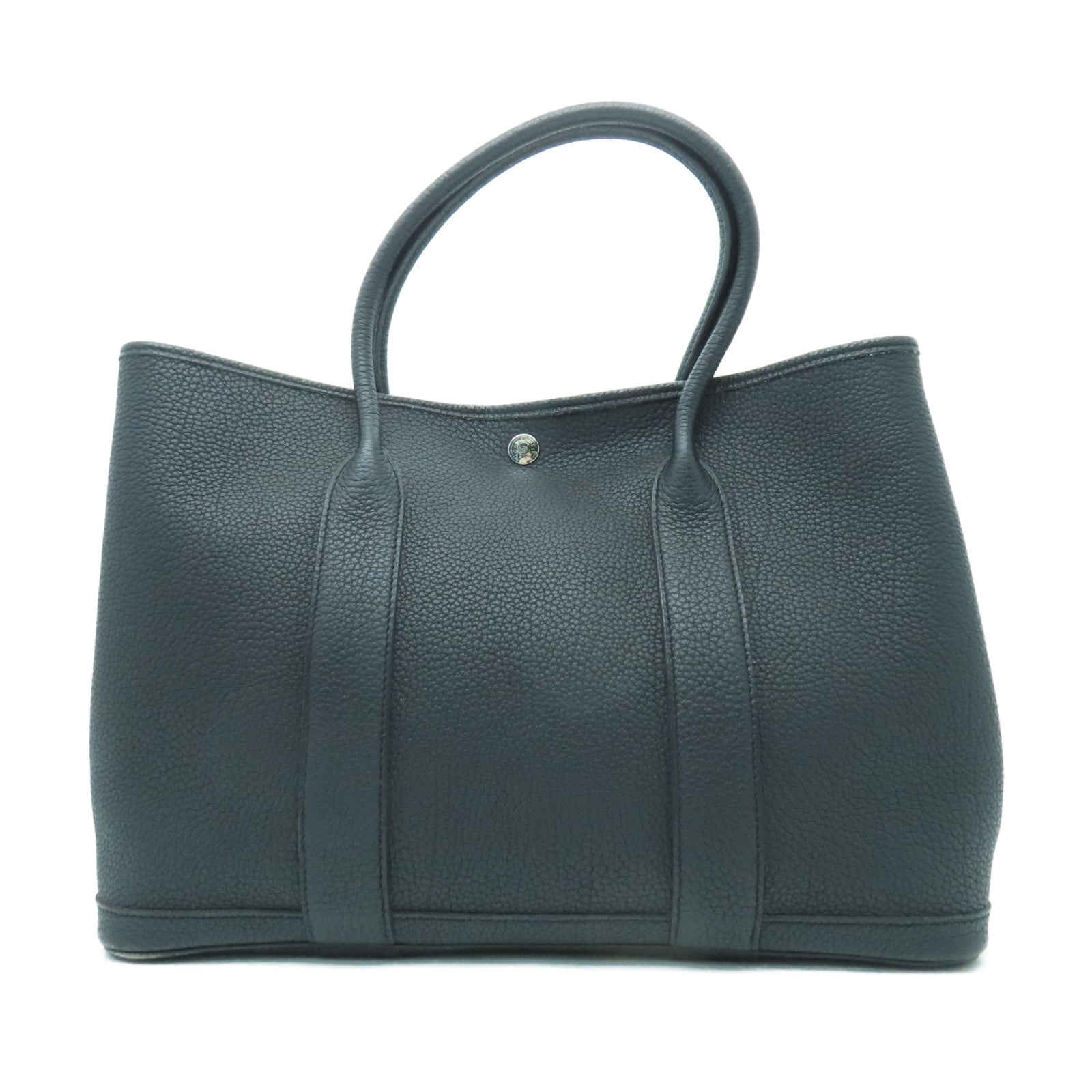 HERMES Negonda皮革GardenParty PM銀扣手挽袋Noir黑色