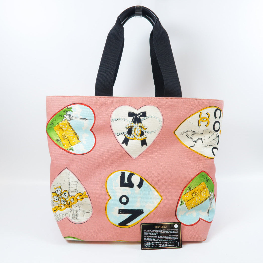 CHANEL 帆布Tote Bag銀扣肩背袋粉紅色