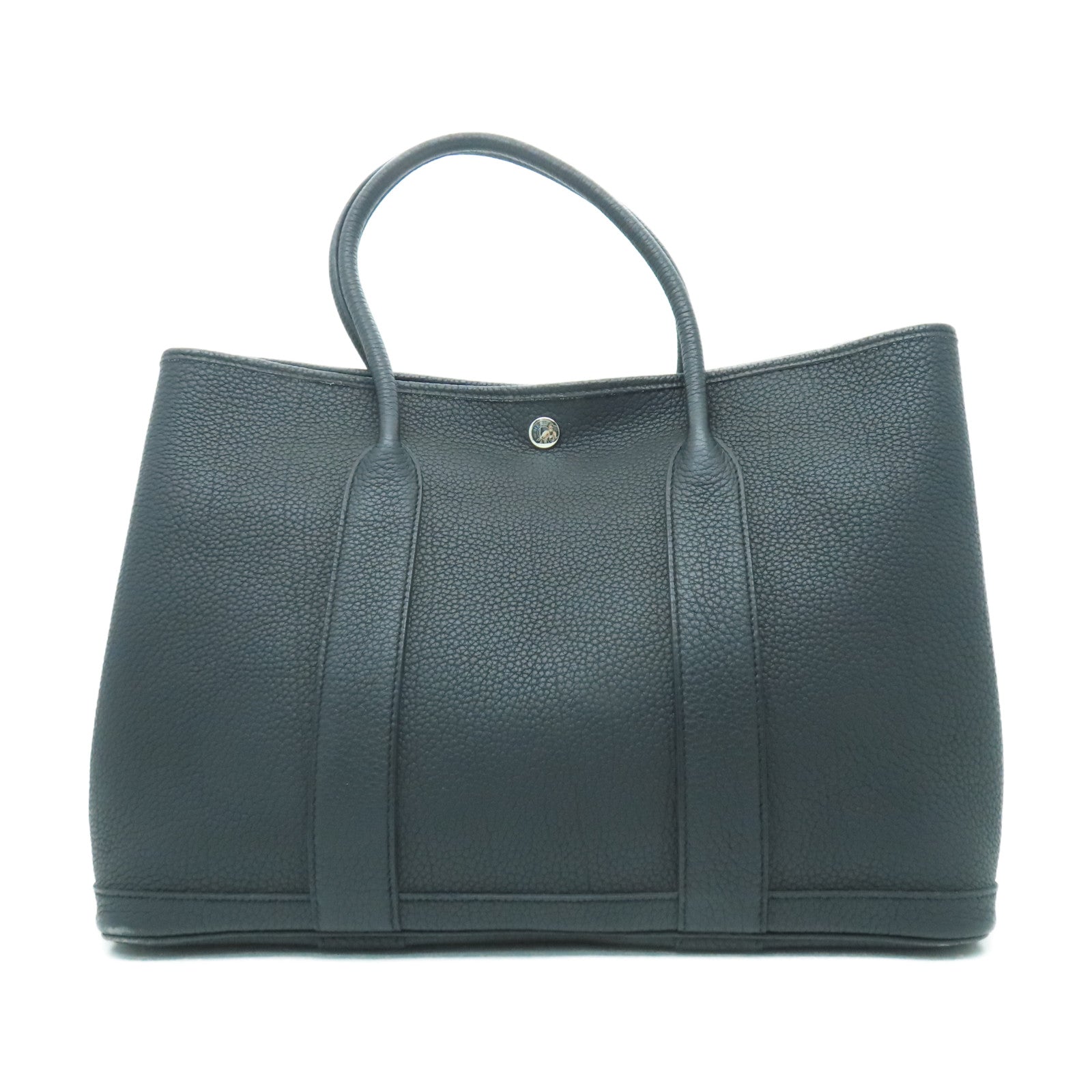 HERMES Negonda皮革GardenParty PM銀扣手挽袋Noir黑色