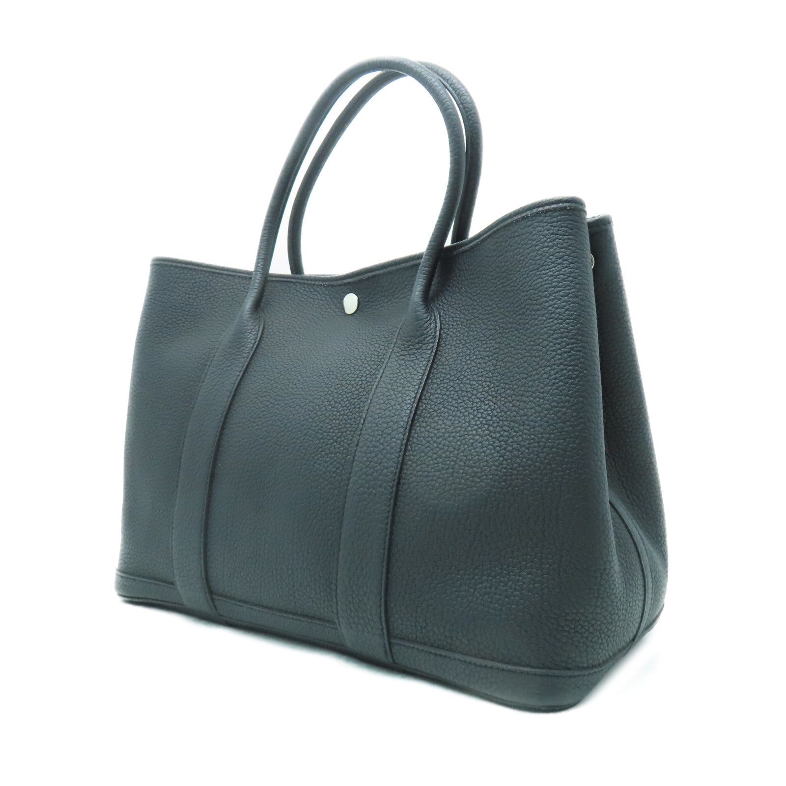 HERMES Negonda皮革GardenParty PM銀扣手挽袋Noir黑色