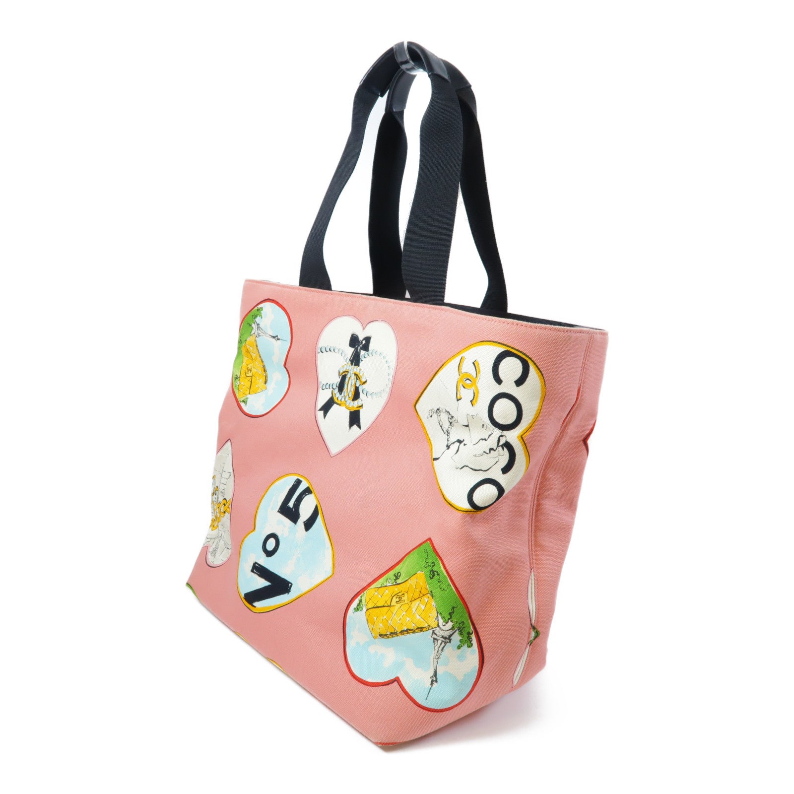 CHANEL 帆布Tote Bag銀扣肩背袋粉紅色