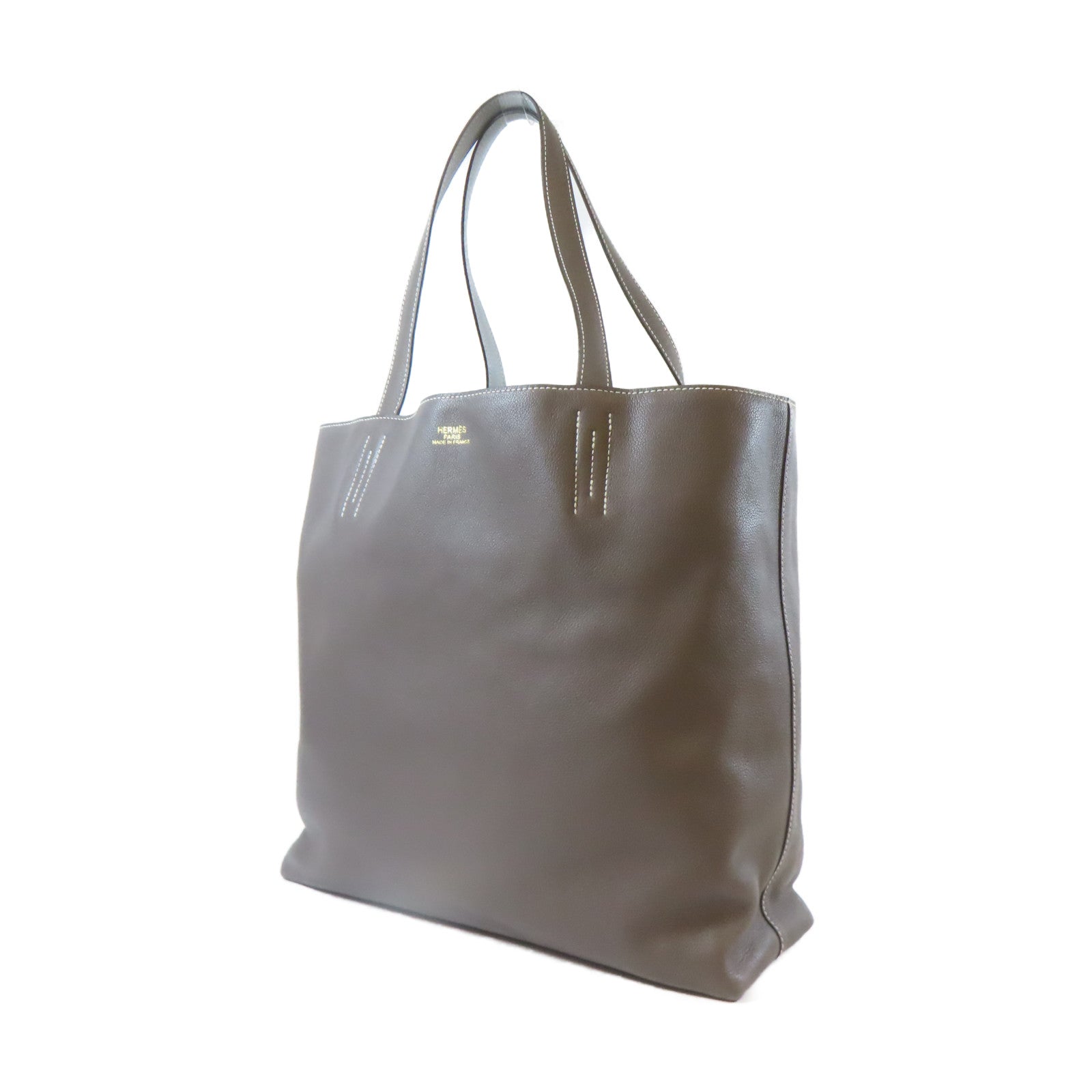HERMES Clemence皮革Double Sens手挽袋灰色