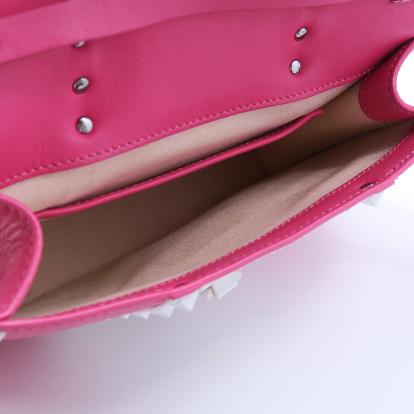 Valentino 牛皮皮革Rockstud Shoulder Bag銀扣肩背袋粉紅色/白色