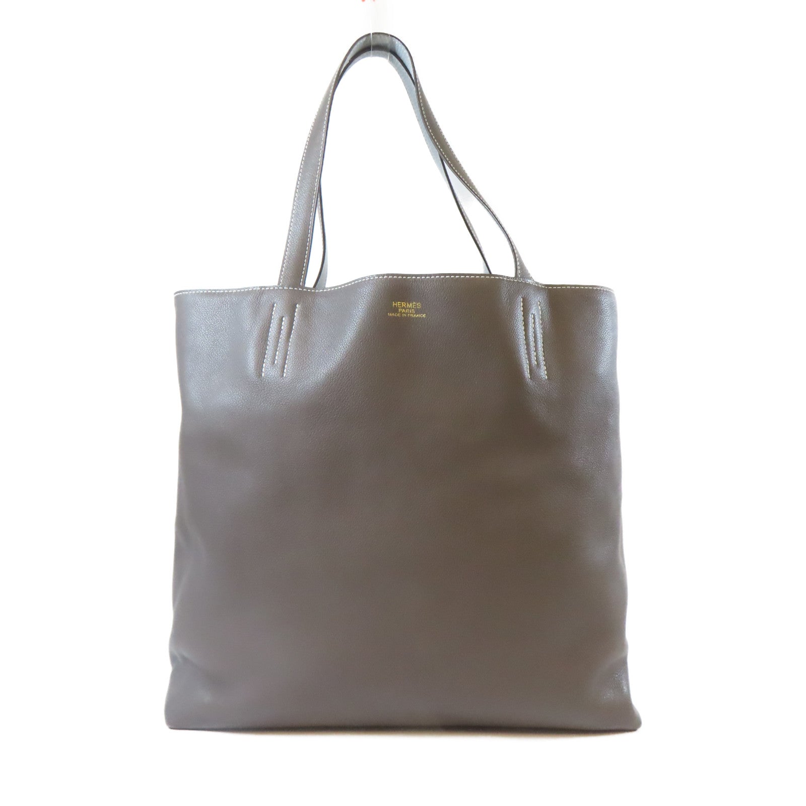HERMES Clemence皮革Double Sens手挽袋灰色