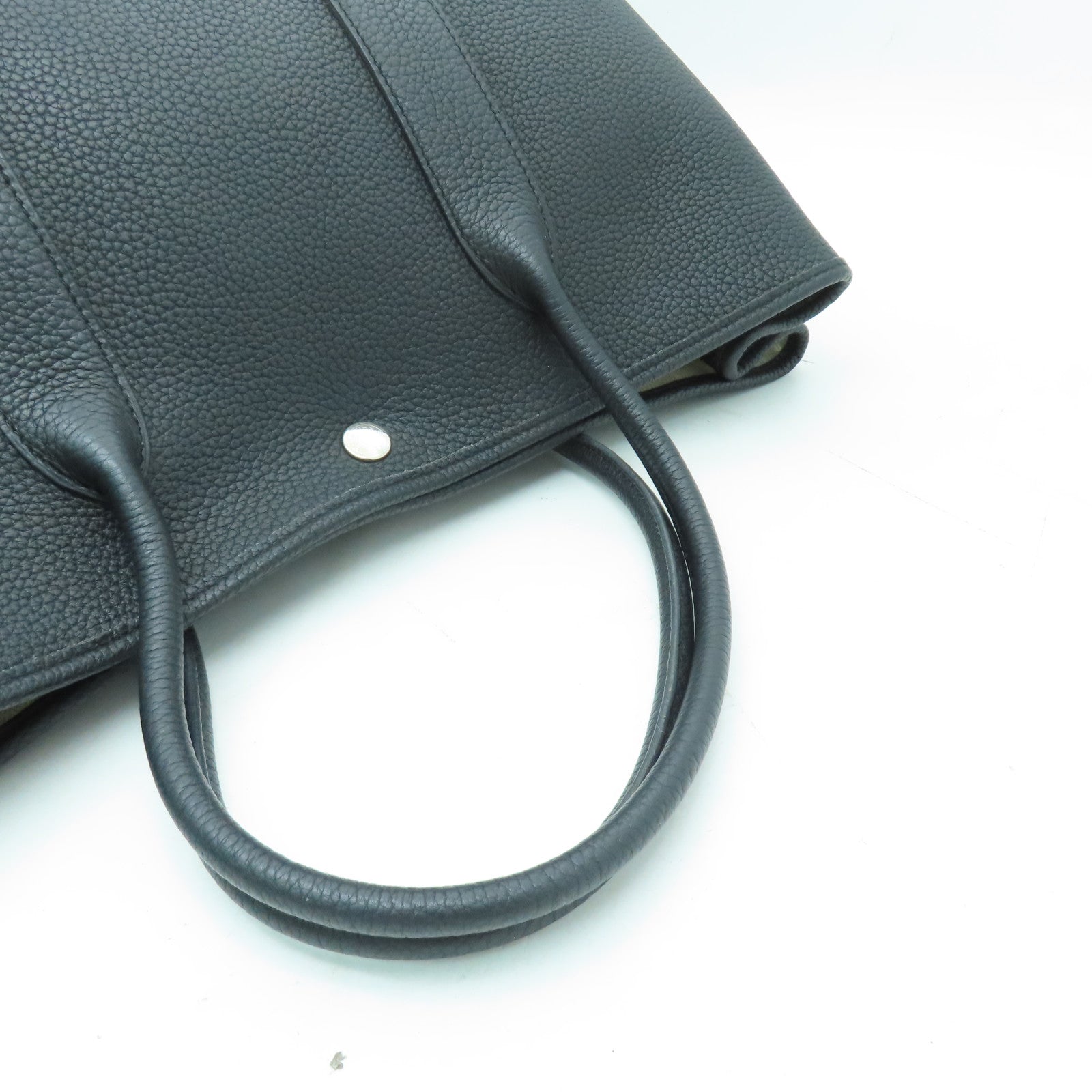 HERMES Negonda皮革GardenParty PM銀扣手挽袋Noir黑色