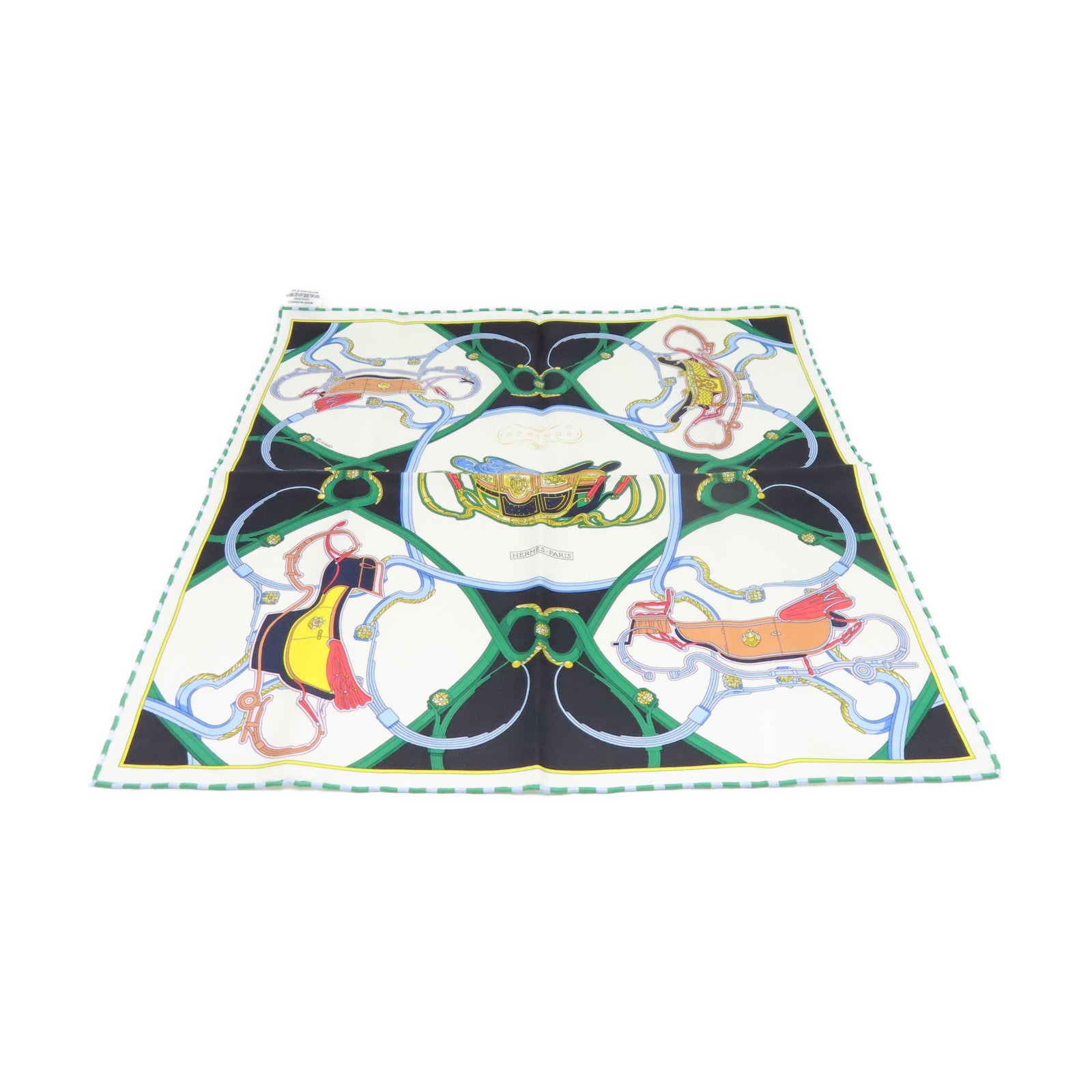 HERMES 絲質Scarf 45x45絲巾黑色/白色/綠色