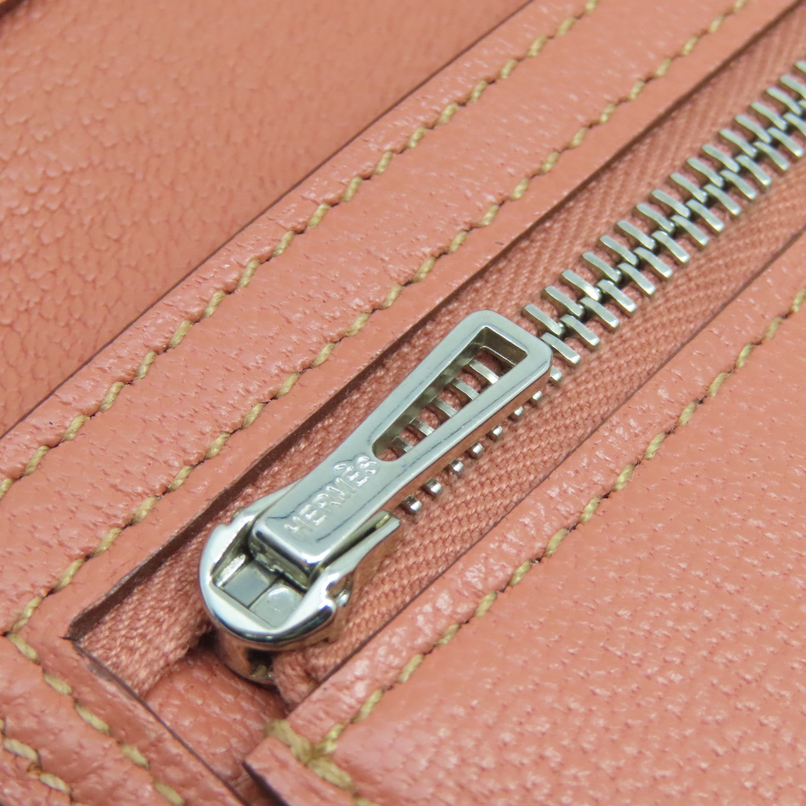 HERMES Chevre皮革Bearn Wallet銀扣長錢包粉紅色