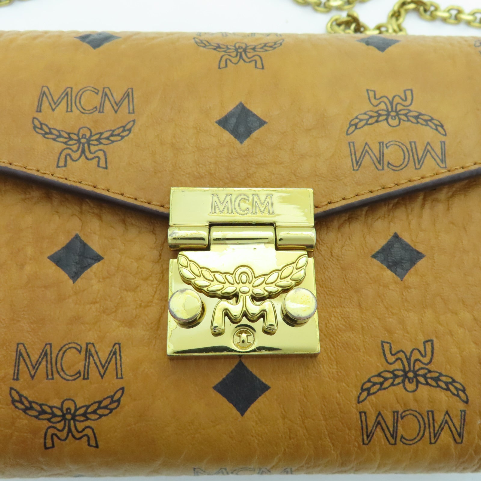 MCM 牛皮皮革Tracy金扣鏈帶肩背袋啡色