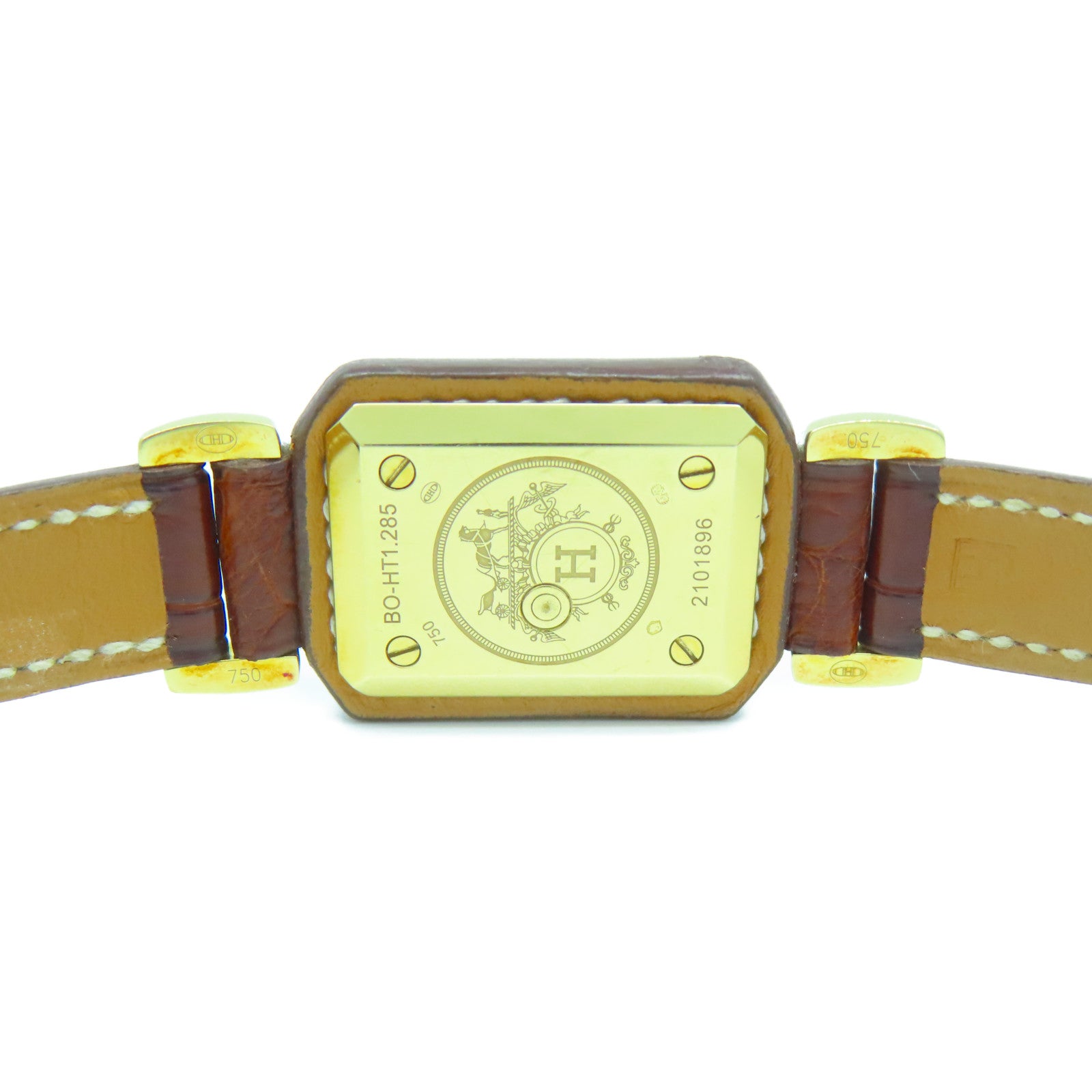 HERMES Alligator皮革/不鏽鋼Hanteville Watch金扣手錶石英機芯啡色