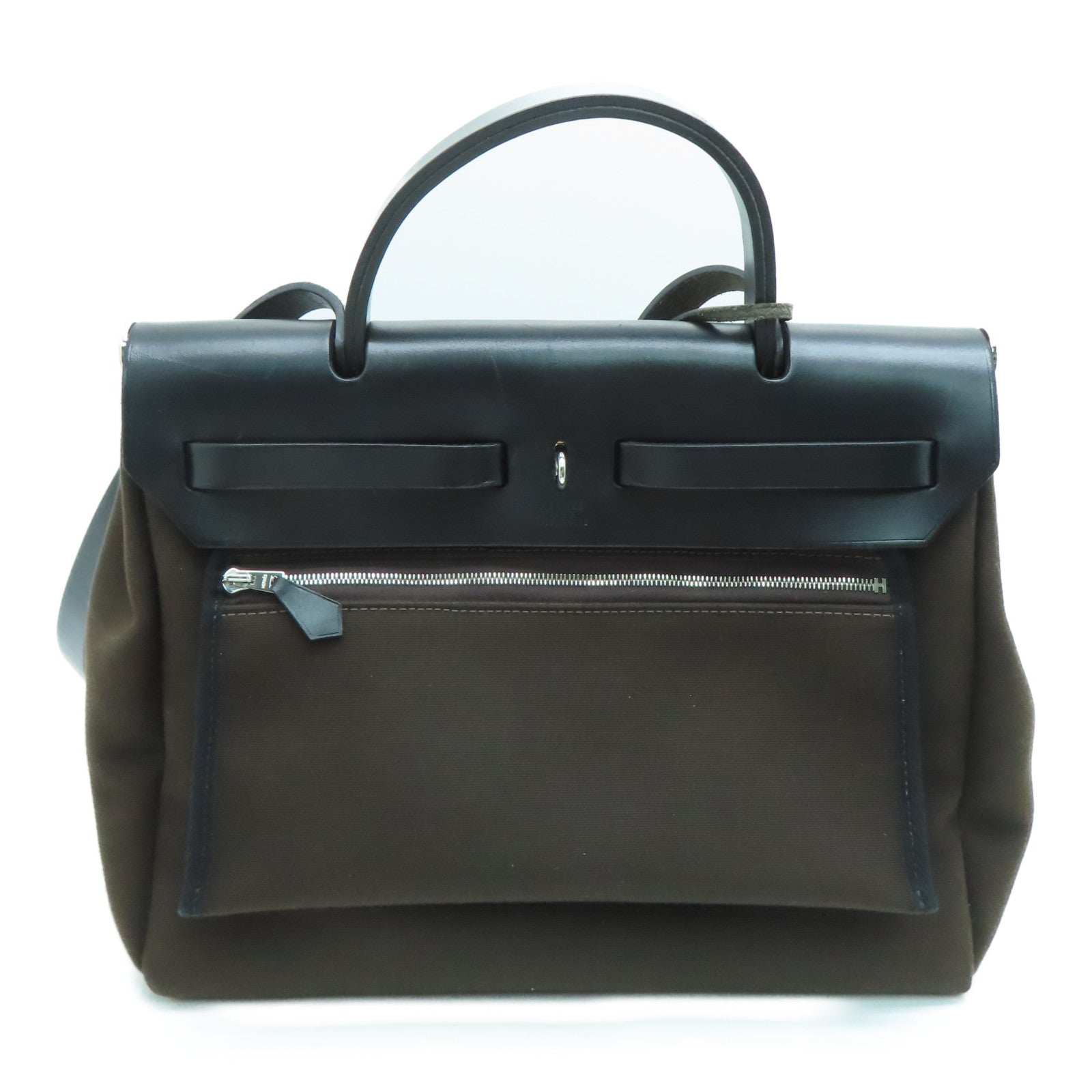 HERMES 【激減優惠】帆布Herbag 31銀扣手挽肩背兩用袋Ebene/Noir黑色/啡色