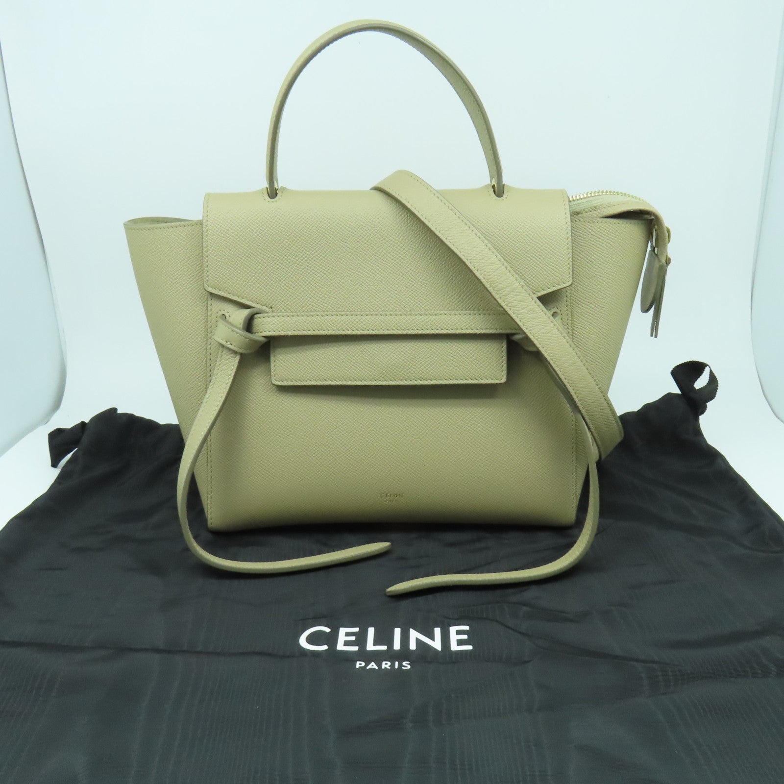 CELINE 牛皮皮革Belt Bag金扣手挽肩背兩用袋米色