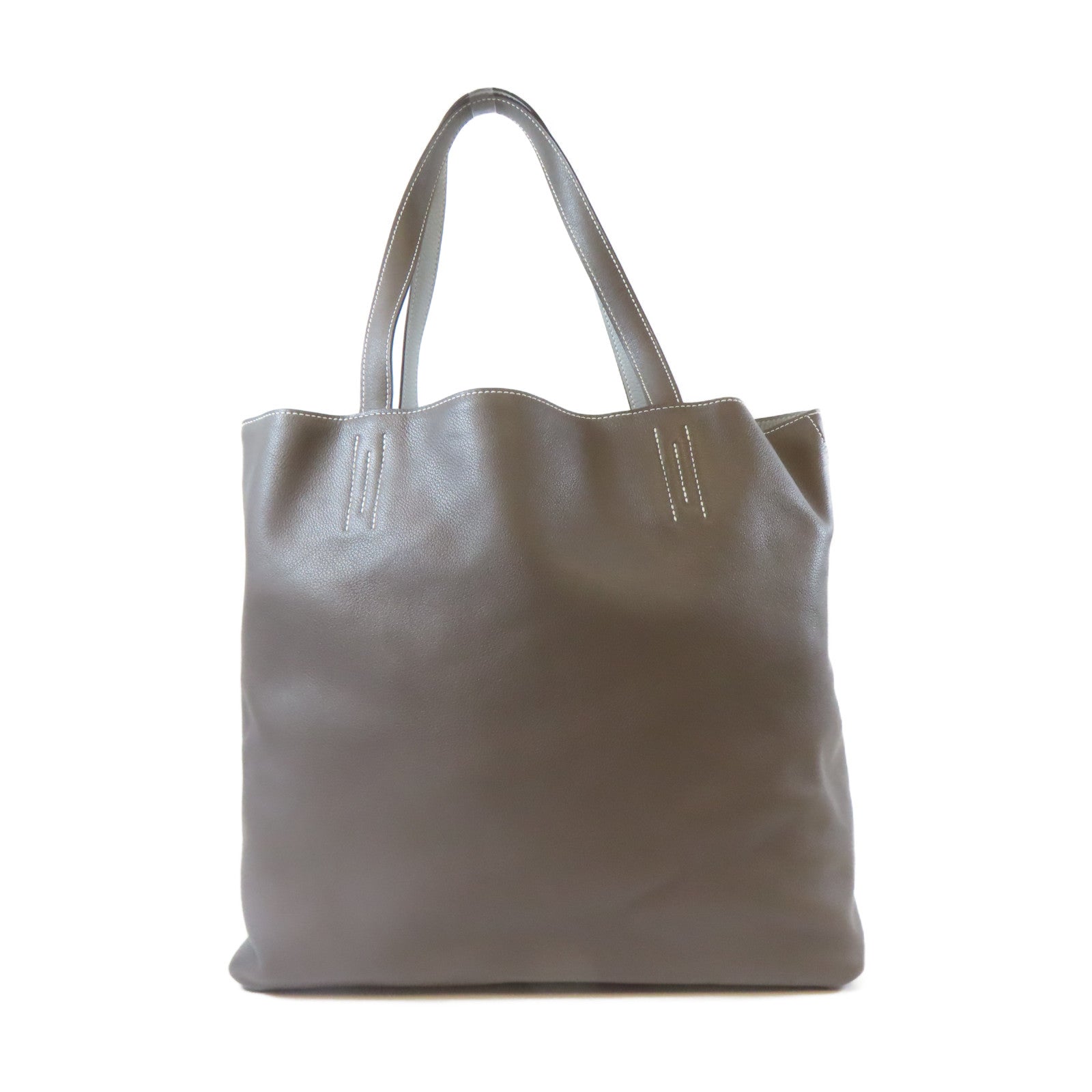 HERMES Clemence皮革Double Sens手挽袋灰色