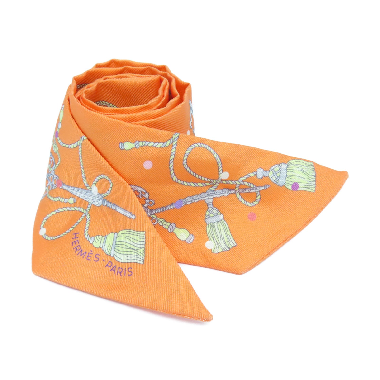 HERMES Silk Twilly Scarf Orange/Color