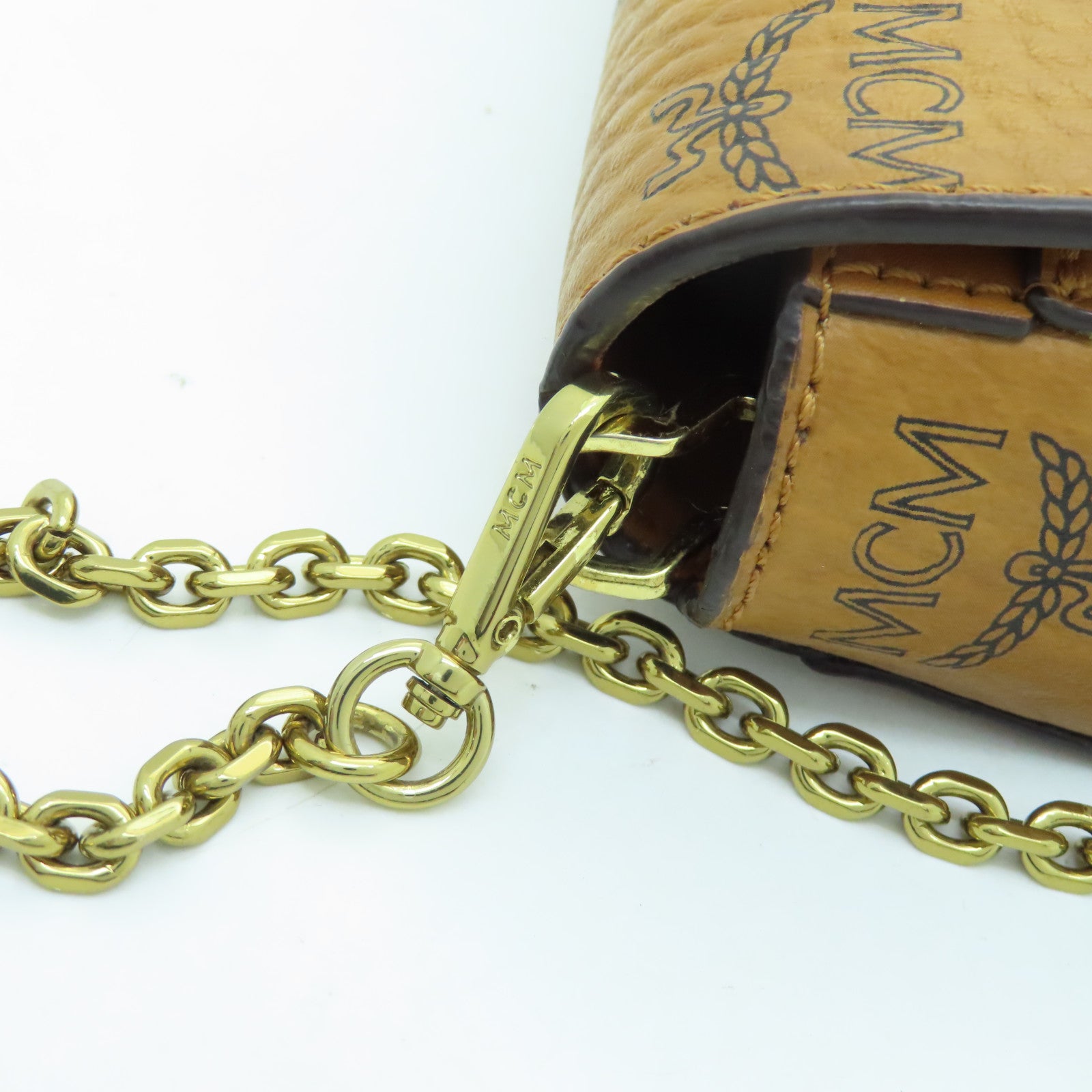 MCM 牛皮皮革Tracy金扣鏈帶肩背袋啡色