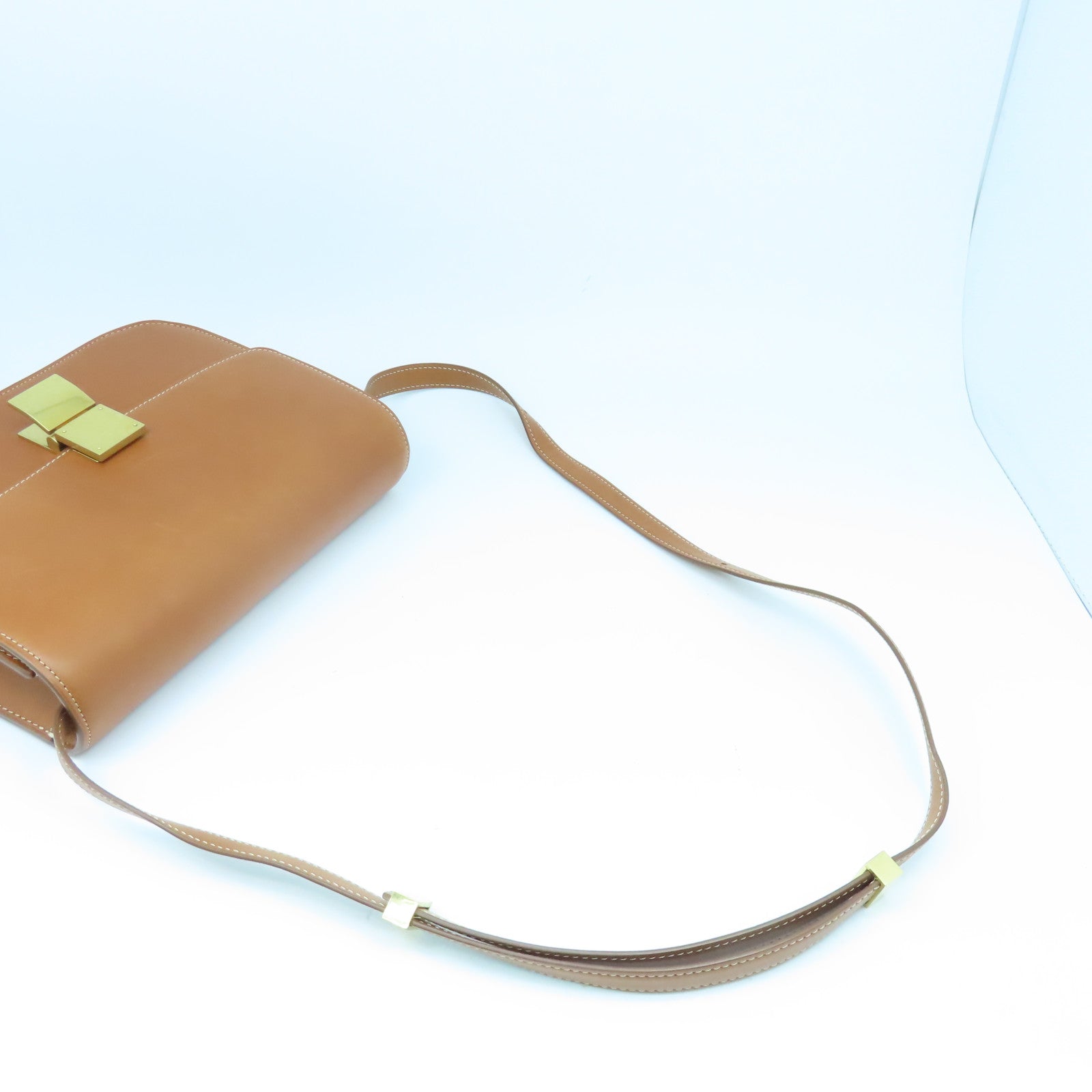 CELINE 牛皮皮革Shoulder Bag金扣肩背袋啡色