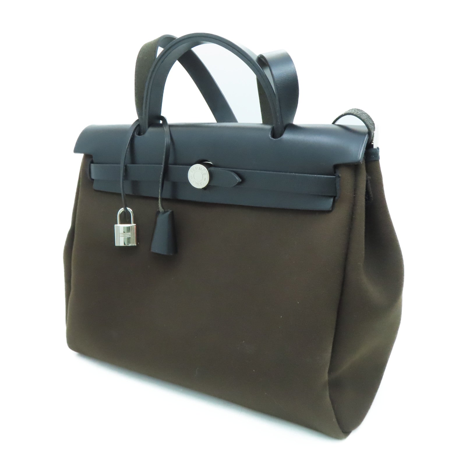 HERMES 【激減優惠】帆布Herbag 31銀扣手挽肩背兩用袋Ebene/Noir黑色/啡色