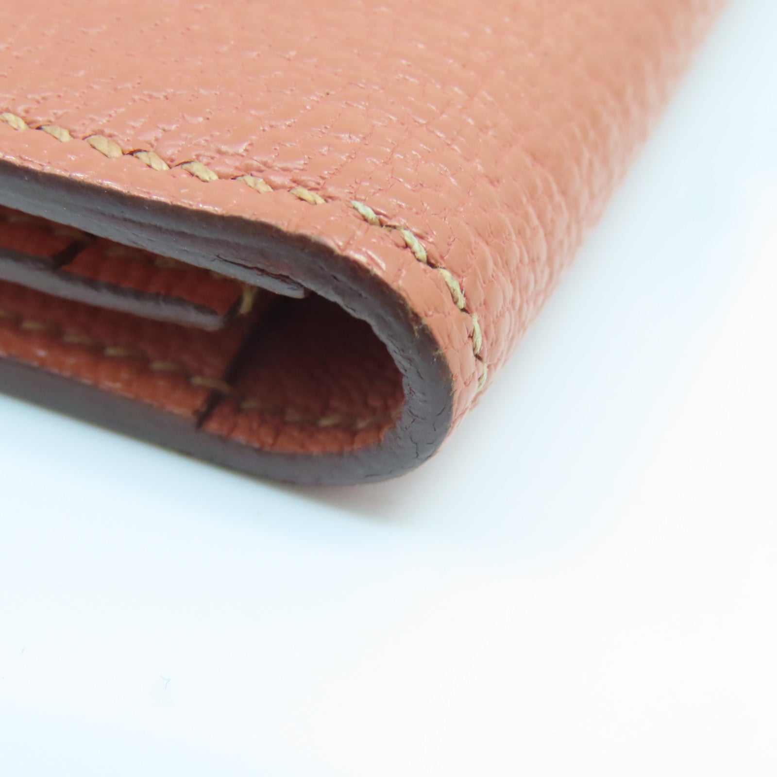 HERMES Chevre皮革Bearn Wallet銀扣長錢包粉紅色