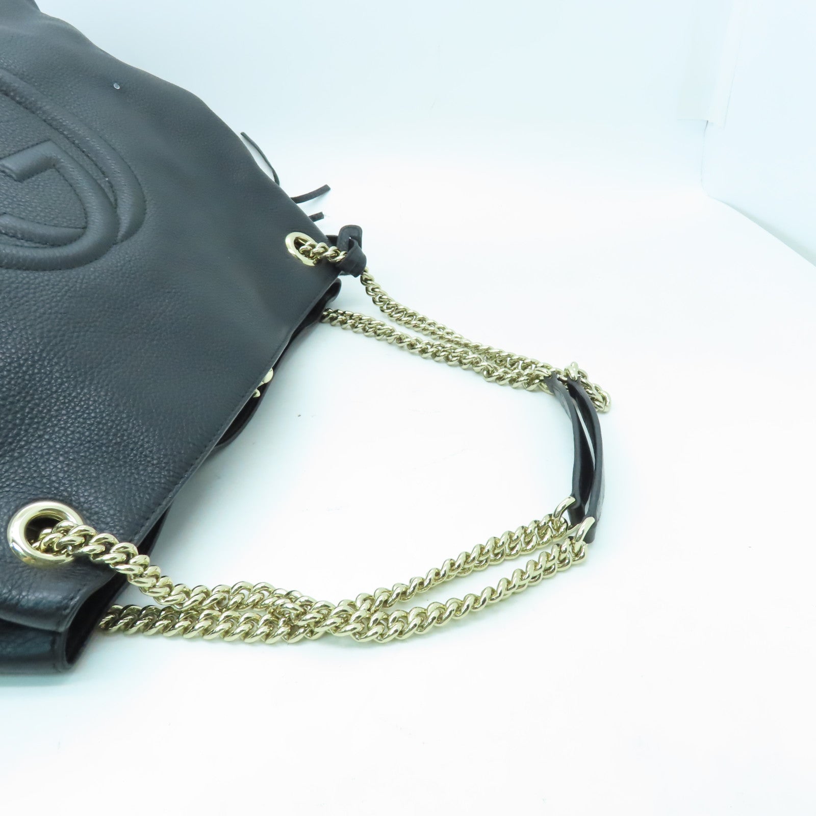 GUCCI 牛皮皮革Soho Chain Shoulder Bag金扣鏈帶肩背袋黑色