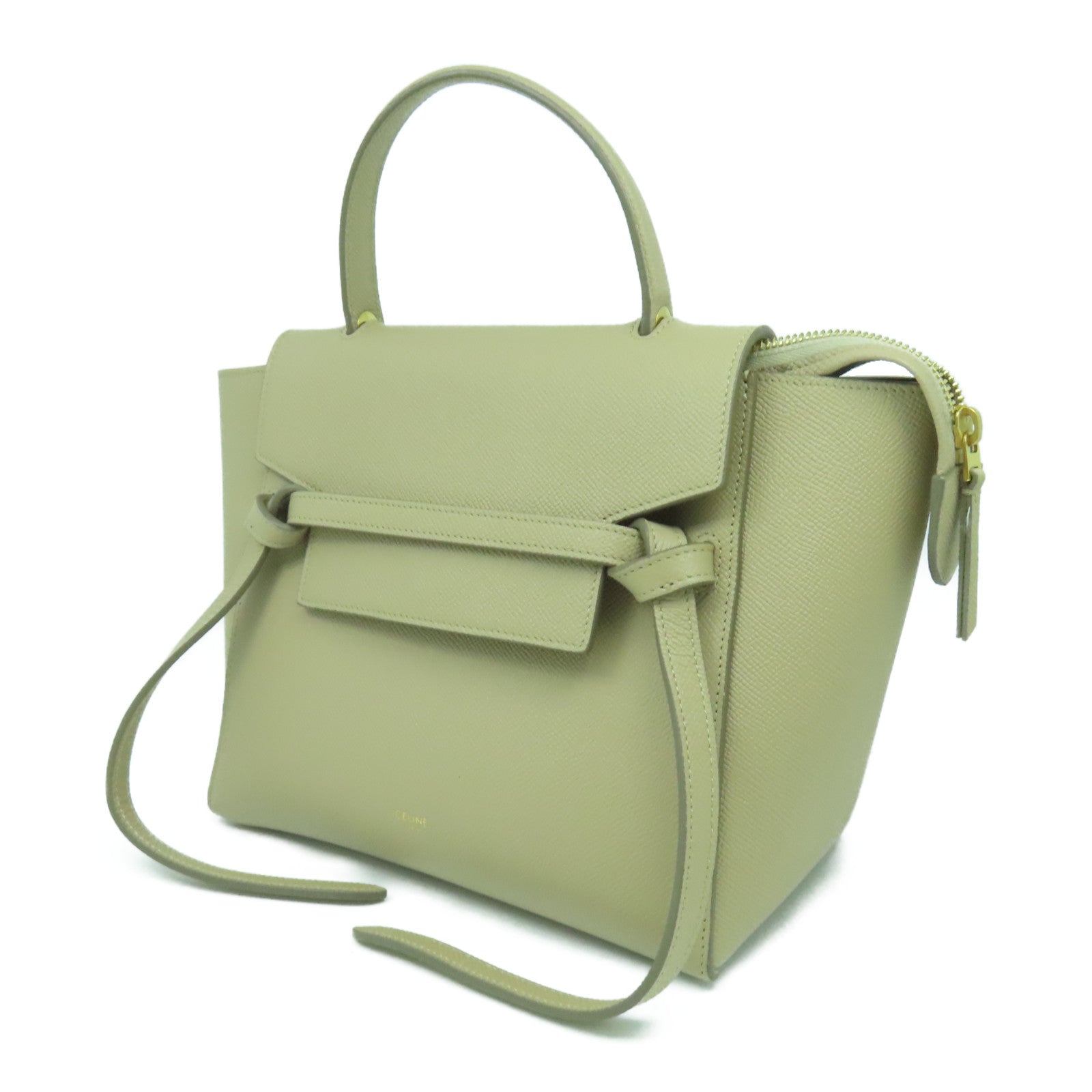 CELINE 牛皮皮革Belt Bag金扣手挽肩背兩用袋米色