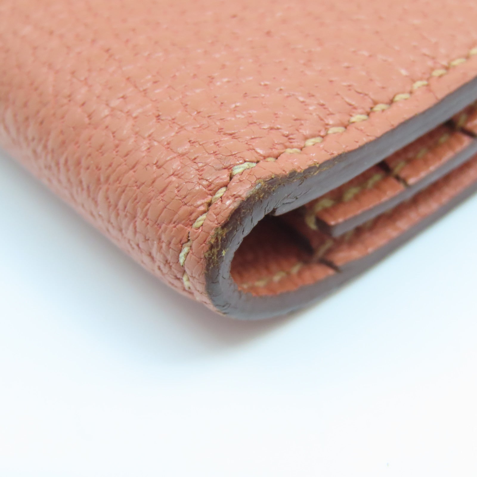 HERMES Chevre皮革Bearn Wallet銀扣長錢包粉紅色