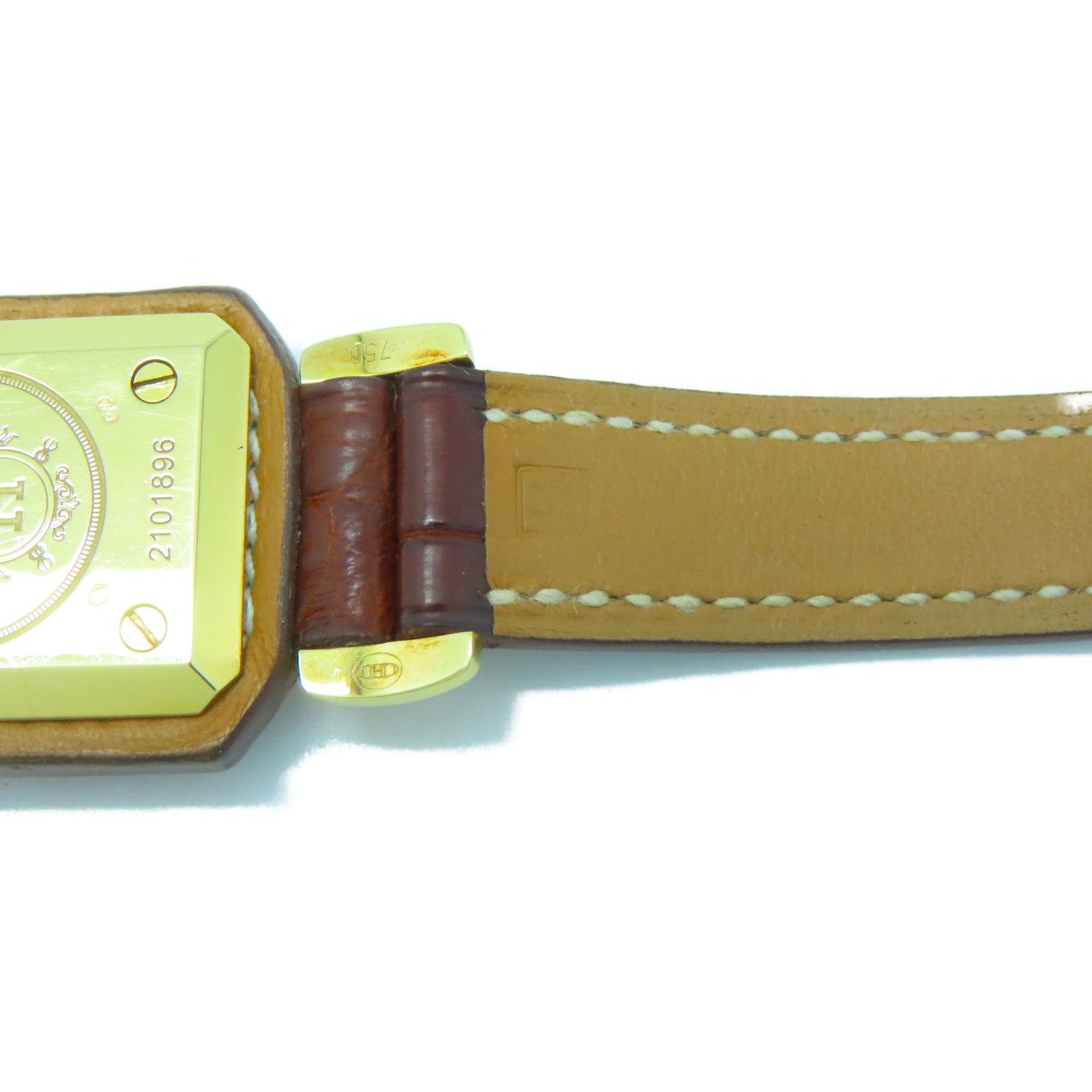 HERMES Alligator皮革/不鏽鋼Hanteville Watch金扣手錶石英機芯啡色