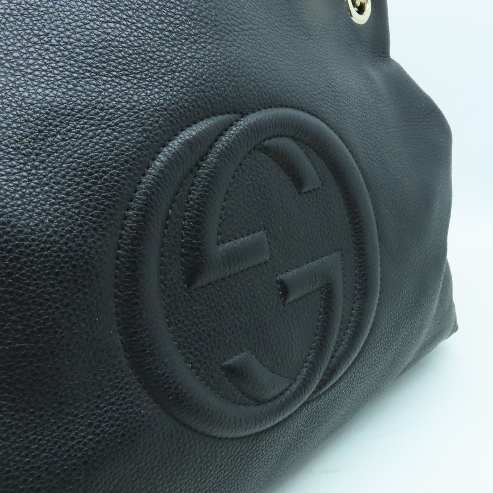 GUCCI 牛皮皮革Soho Chain Shoulder Bag金扣鏈帶肩背袋黑色
