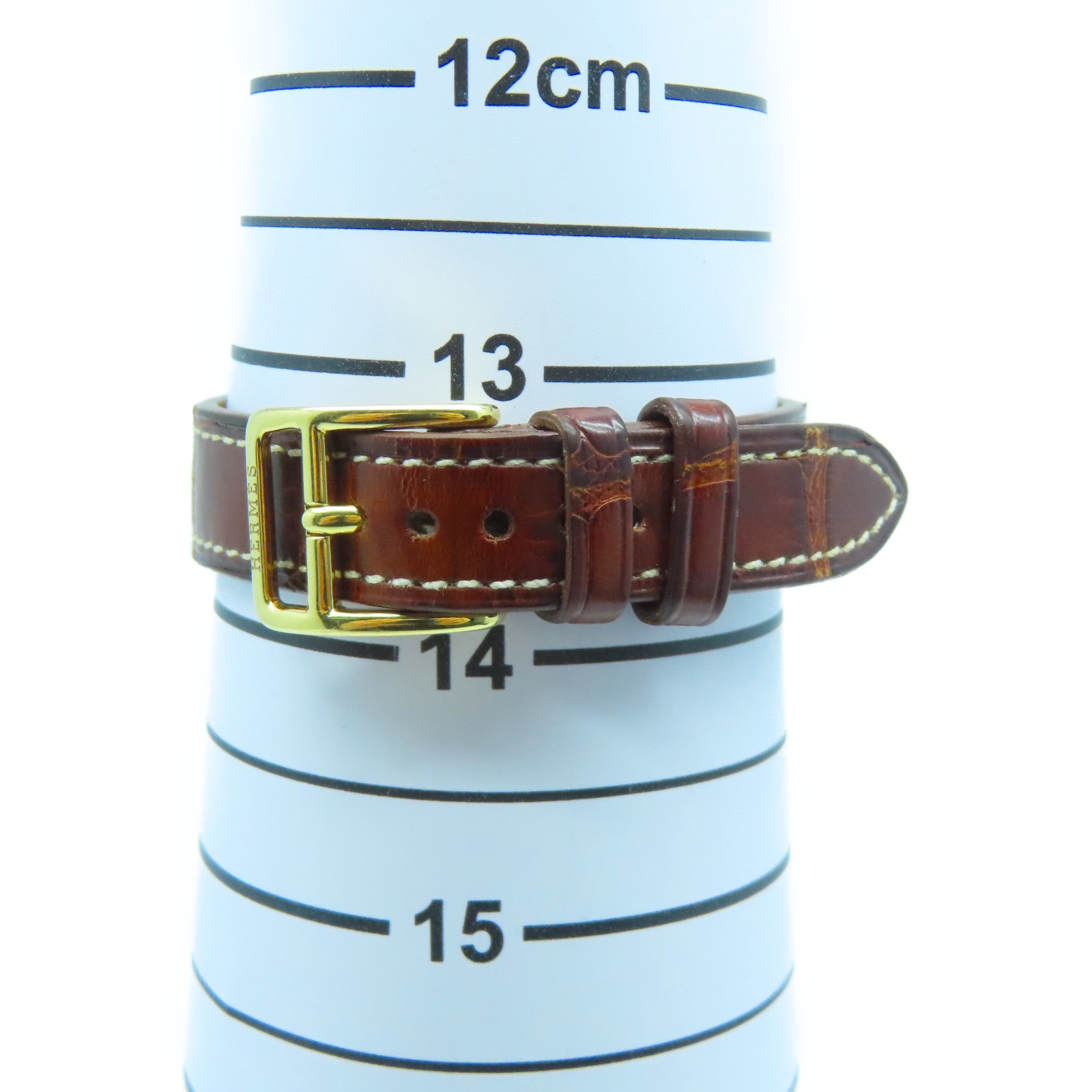 HERMES Alligator皮革/不鏽鋼Hanteville Watch金扣手錶石英機芯啡色