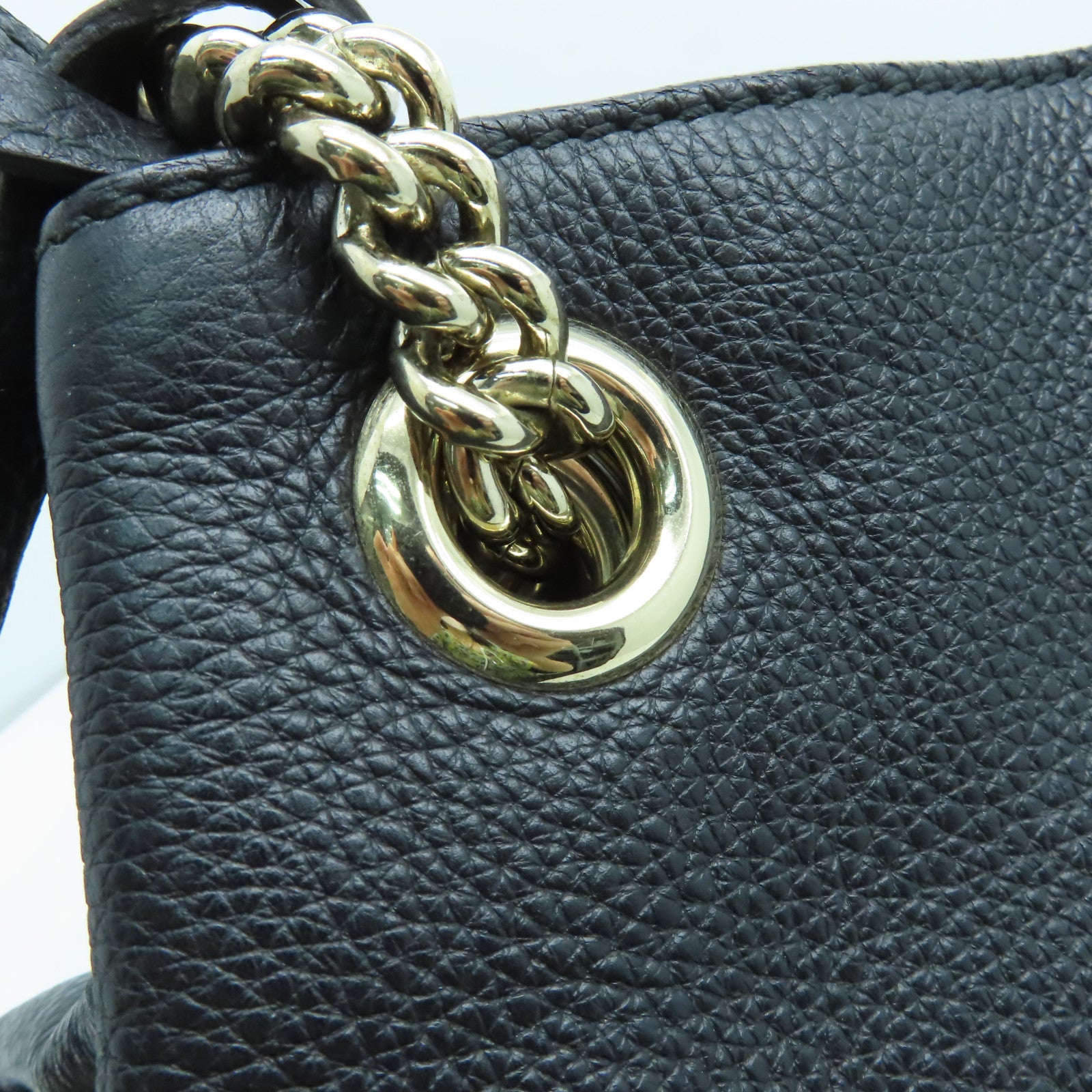 GUCCI 牛皮皮革Soho Chain Shoulder Bag金扣鏈帶肩背袋黑色