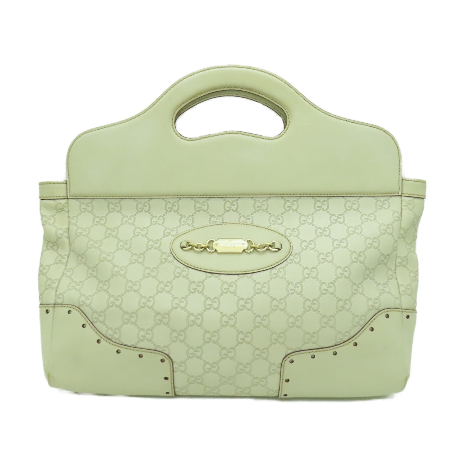 GUCCI Guccissima皮革Hand Bag金扣手挽袋白色
