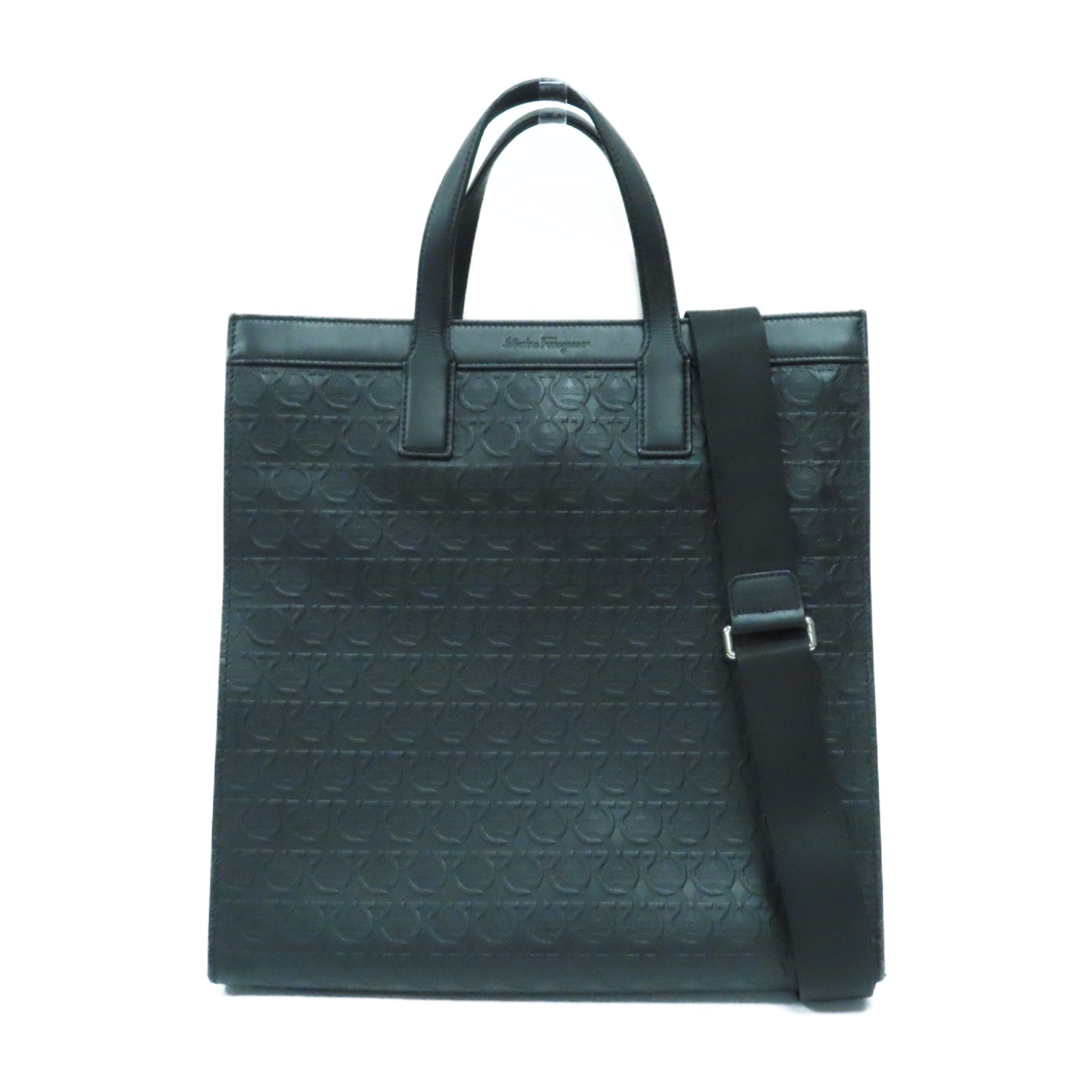 Salvatore Ferragamo 牛皮皮革Tote Bag銀扣手挽肩背兩用袋黑色
