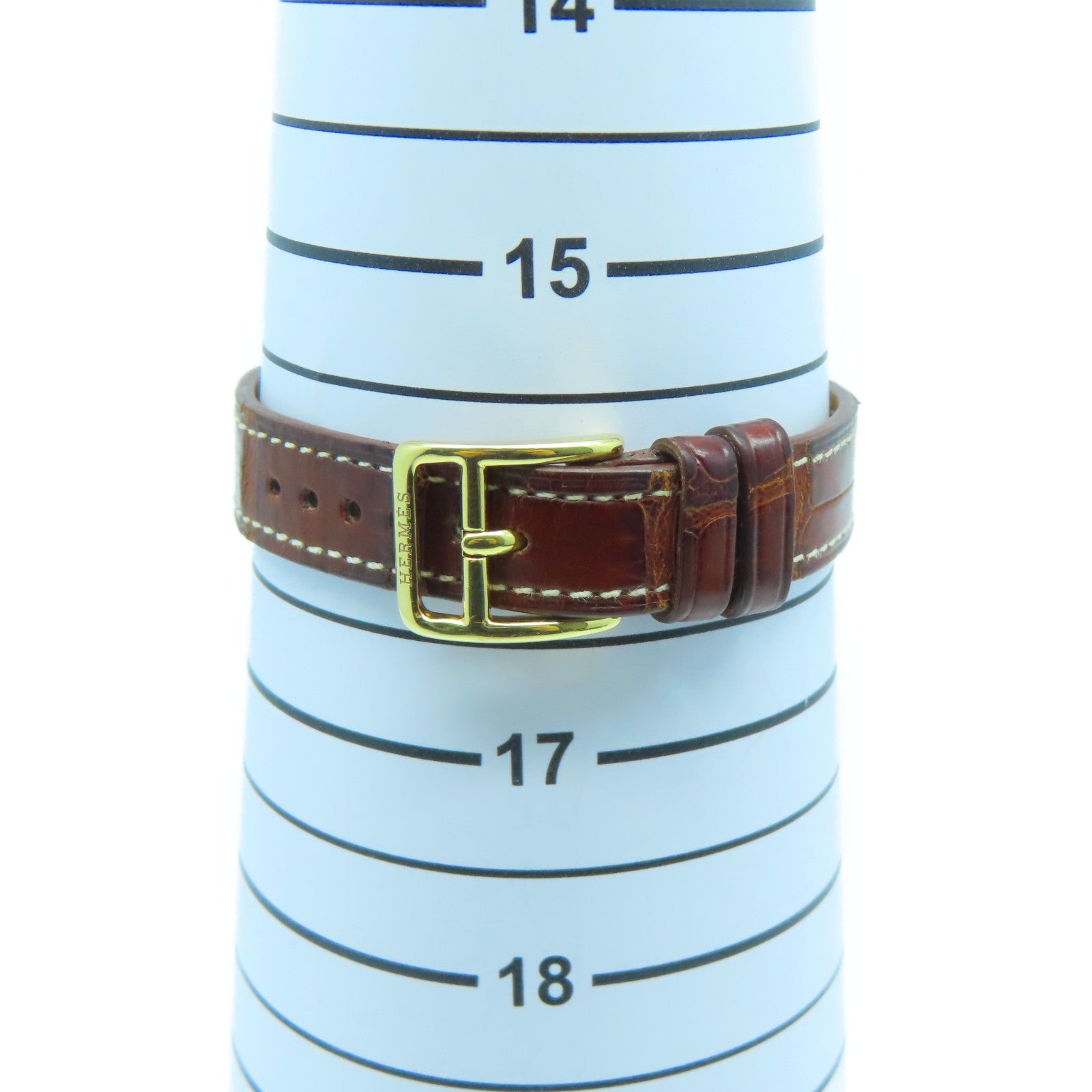 HERMES Alligator皮革/不鏽鋼Hanteville Watch金扣手錶石英機芯啡色