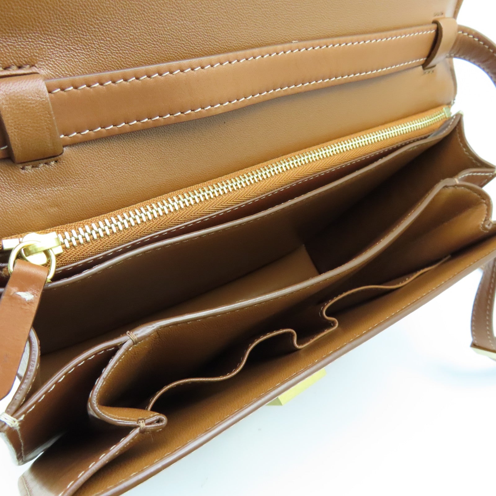 CELINE 牛皮皮革Shoulder Bag金扣肩背袋啡色