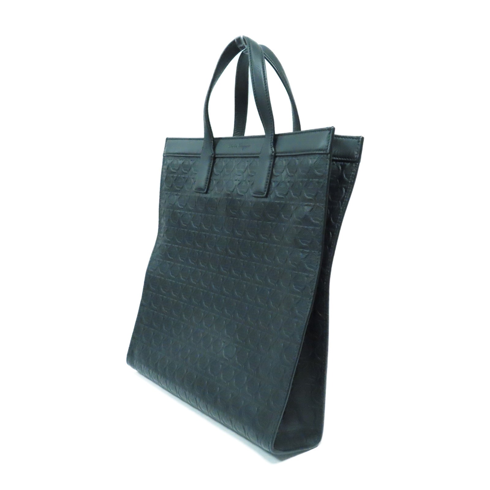 Salvatore Ferragamo 牛皮皮革Tote Bag銀扣手挽肩背兩用袋黑色