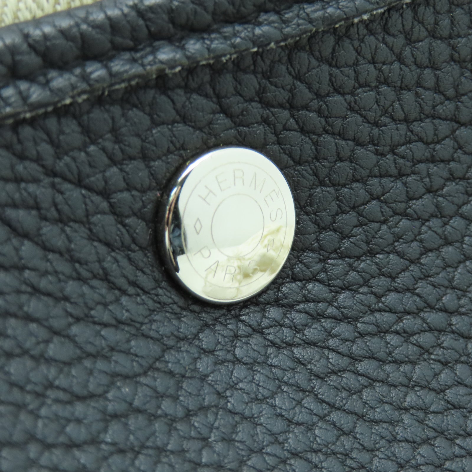 HERMES Negonda皮革GardenParty PM銀扣手挽袋Noir黑色