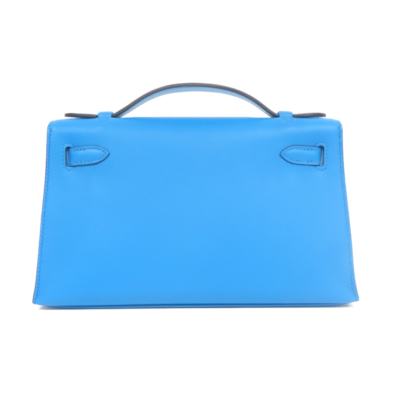HERMES Veau Swift皮革Kelly Pochette金扣手挽袋藍色